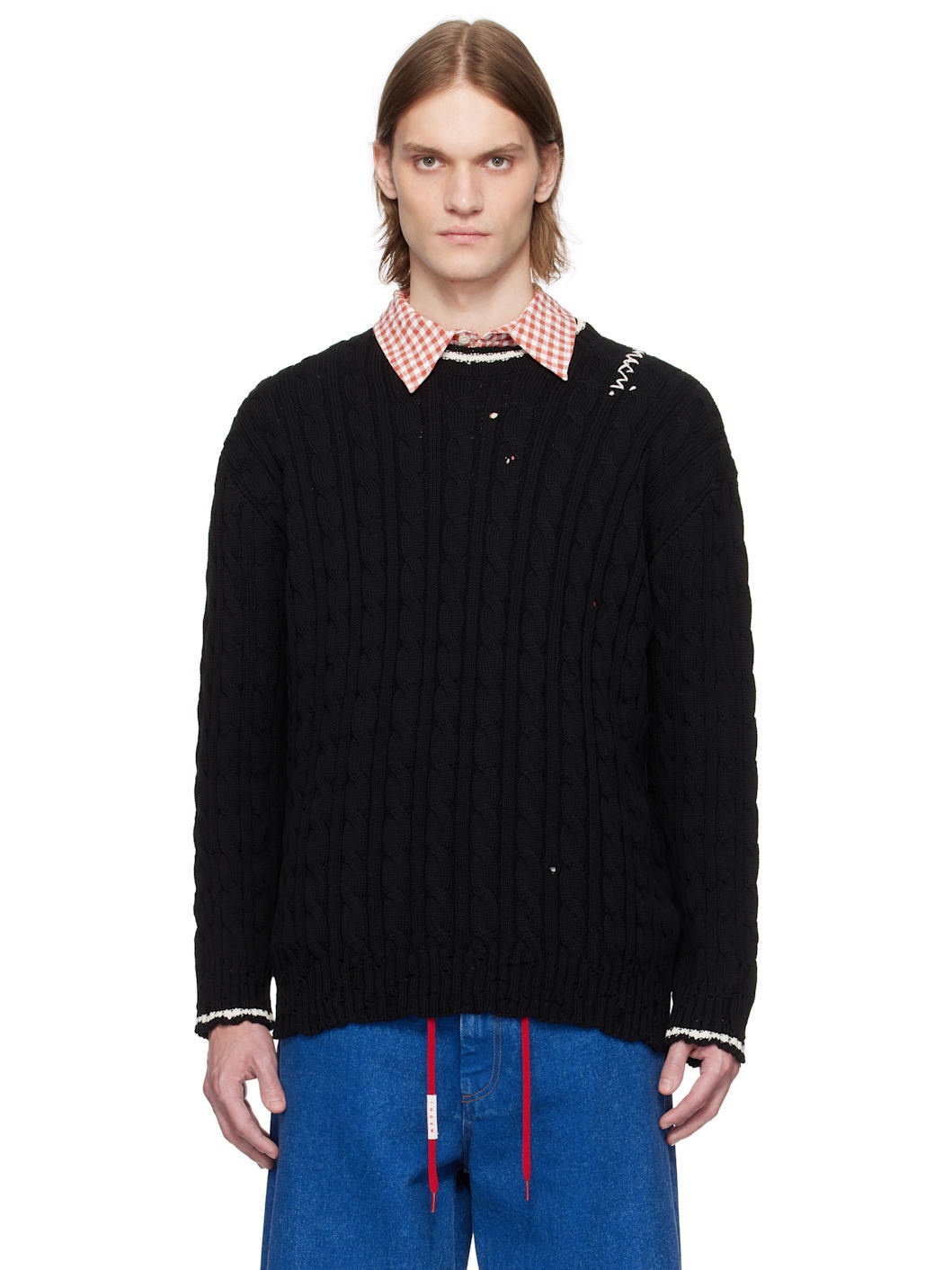 Black Dishevelled Cable Sweater - 1