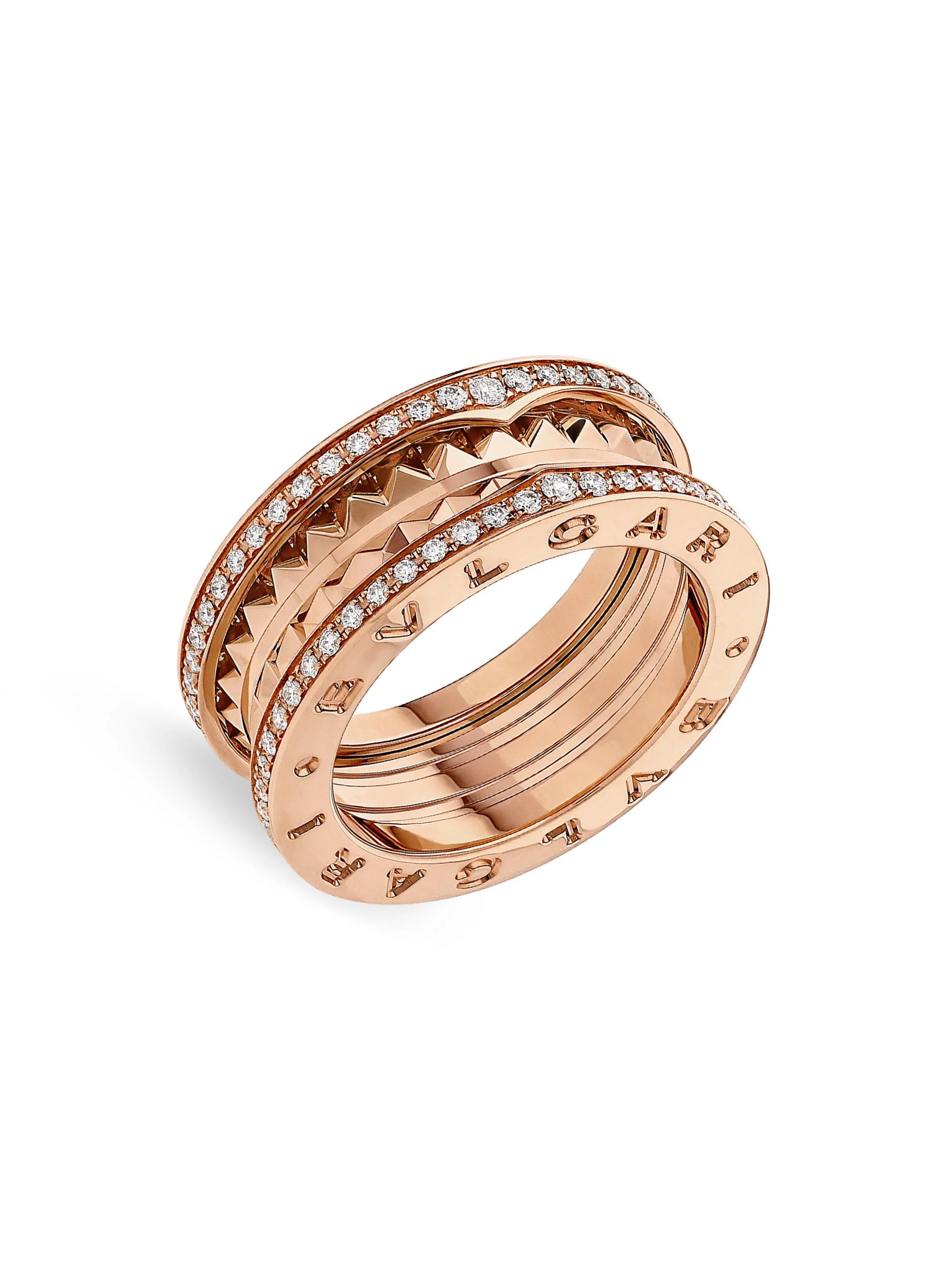 Women's B. ZERO1 18K Rose Gold & Diamond Two-Band Ring - Pink Gold - 1