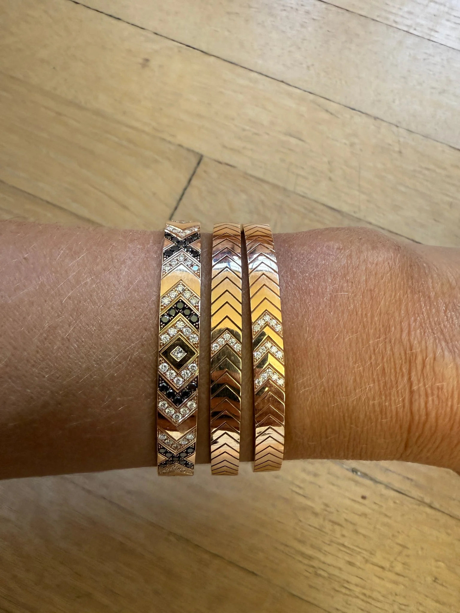 ROSE GOLD TRI-DIAMOND CHEVRON CUFF - 1