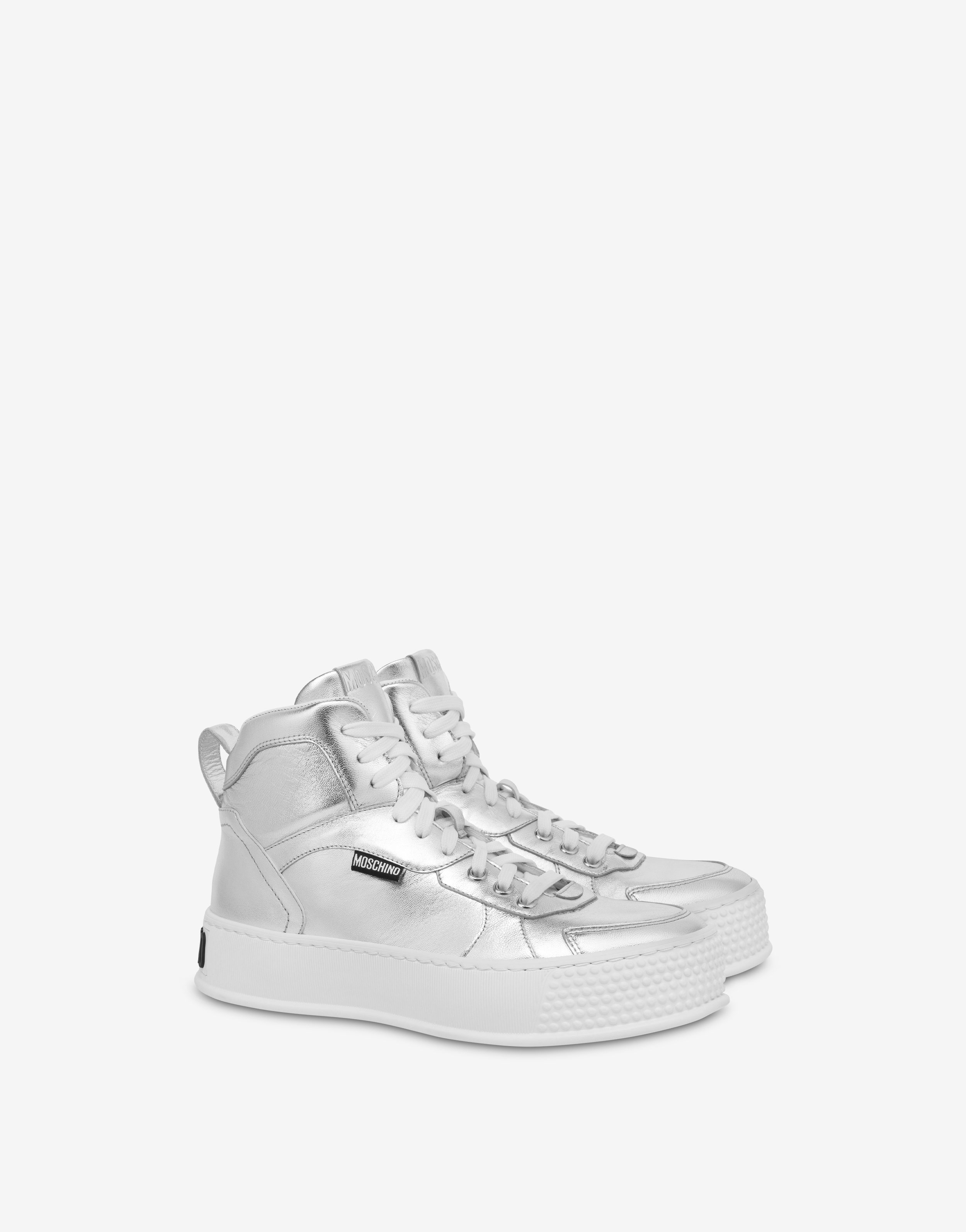 BUMPS & STRIPES LAMINATED NAPPA LEATHER HIGH-TOP SNEAKERS - 1