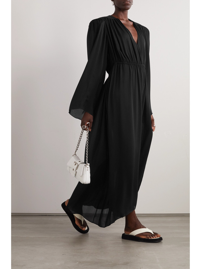WARDROBE.NYC Gathered Silk-voile Maxi Dress outlook