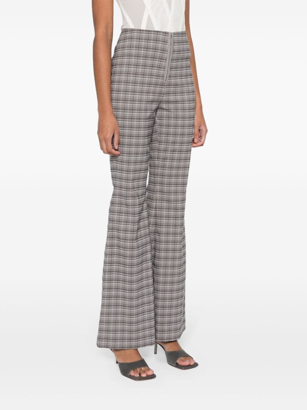 checked flared trousers - 3