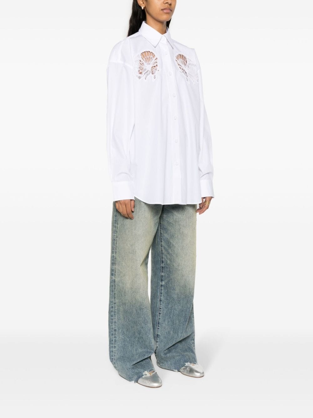 broderie-anglaise detailed cotton shirt - 3