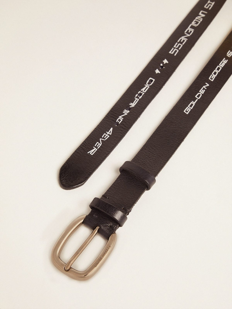 Golden Goose Houston belt in black leather with contrasting handwritten lettering outlook
