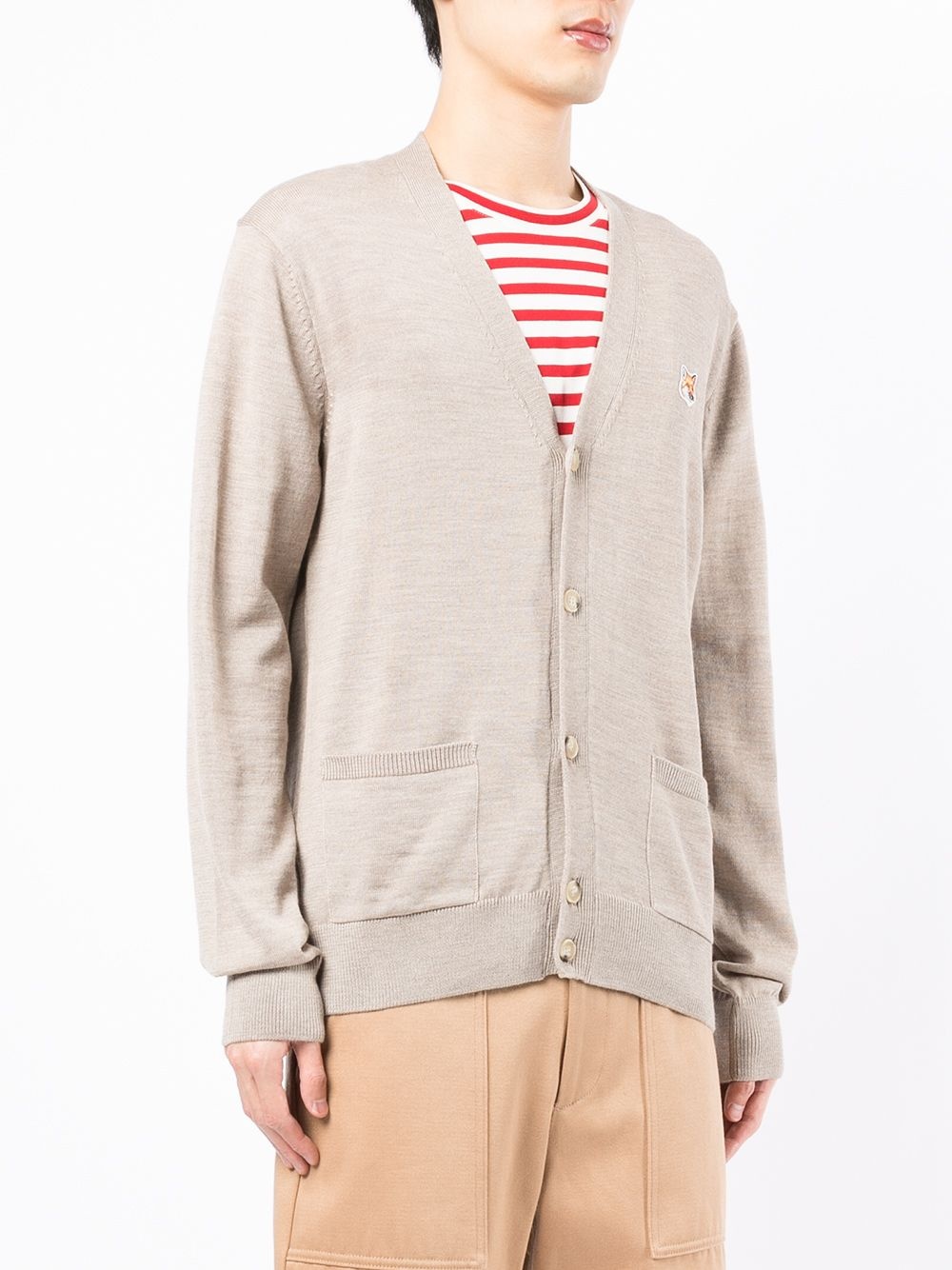 Fox-patch V-neck cardigan - 4