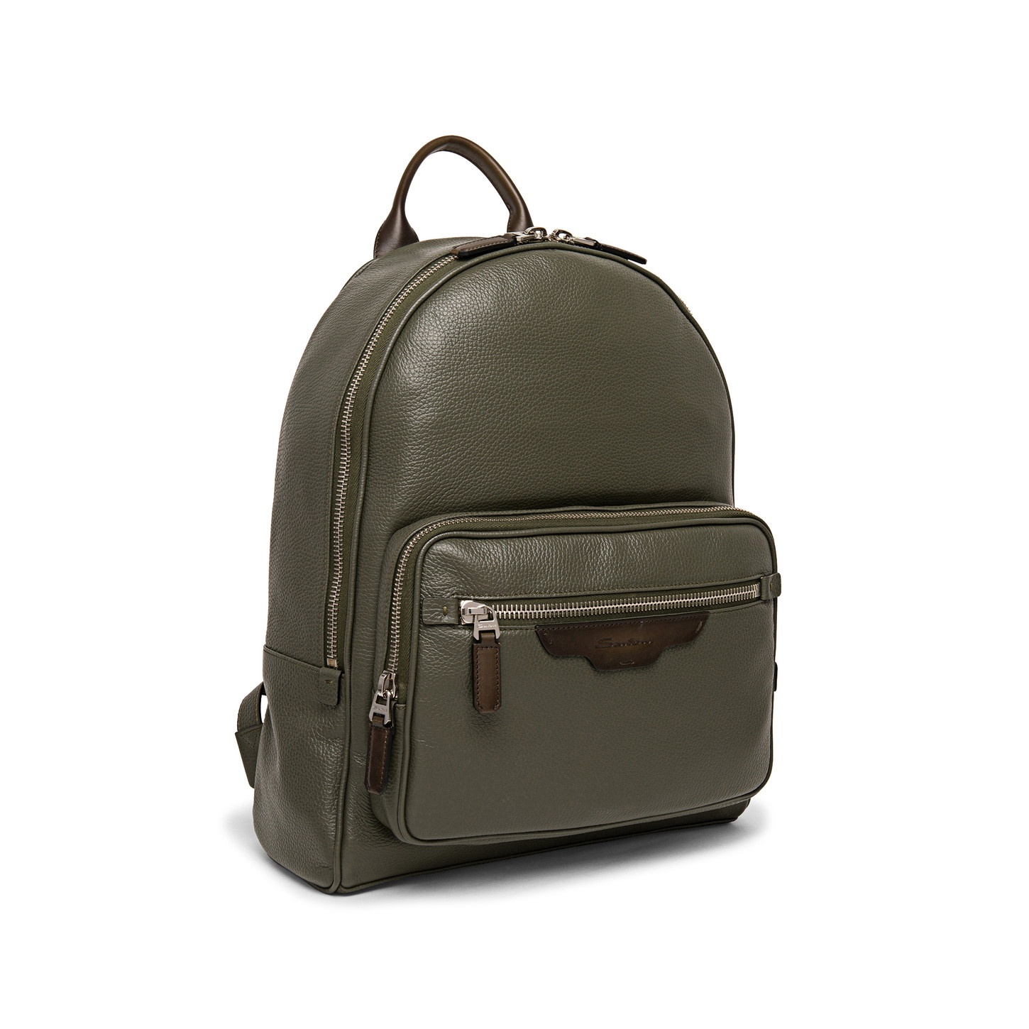 Green tumbled leather backpack - 5