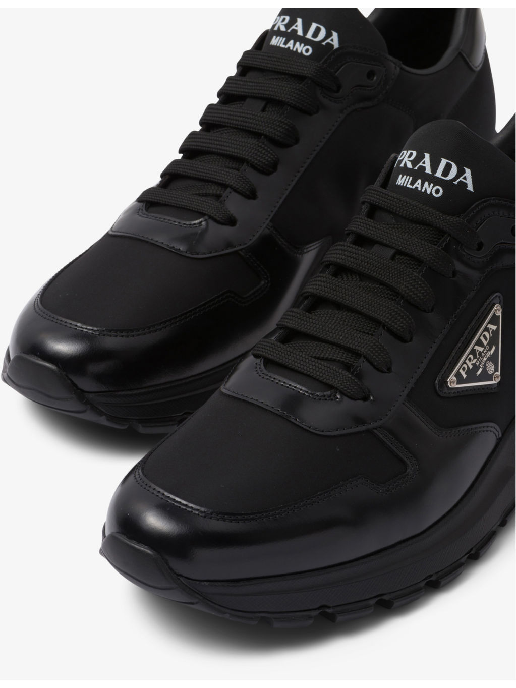 Re-Nylon brand-plaque leather and recycled-nylon low-top trainers - 5
