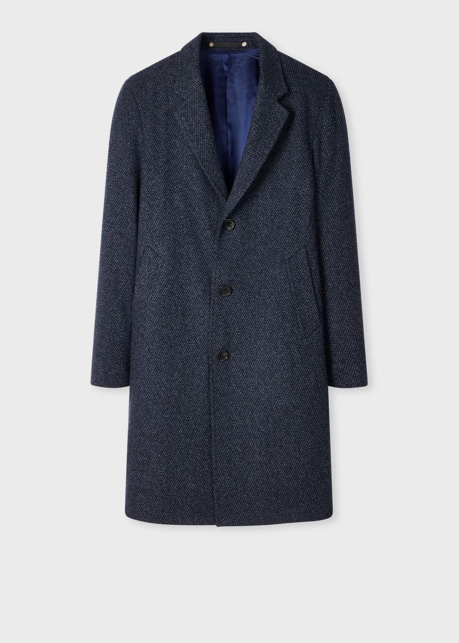Navy Textured Wool-Blend Twill Overcoat - 1