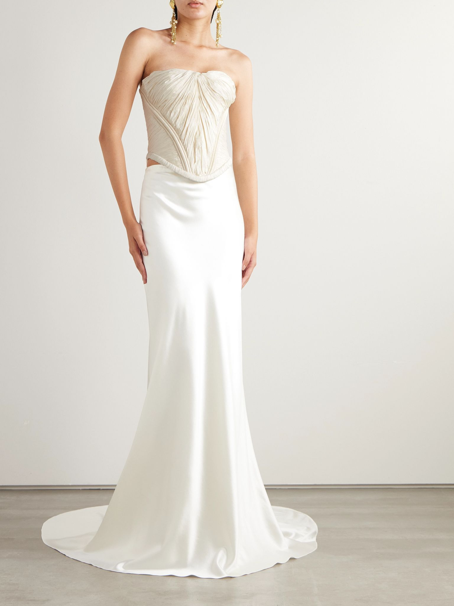 Priscilla strapless gathered taffeta bustier top Ivory - 2