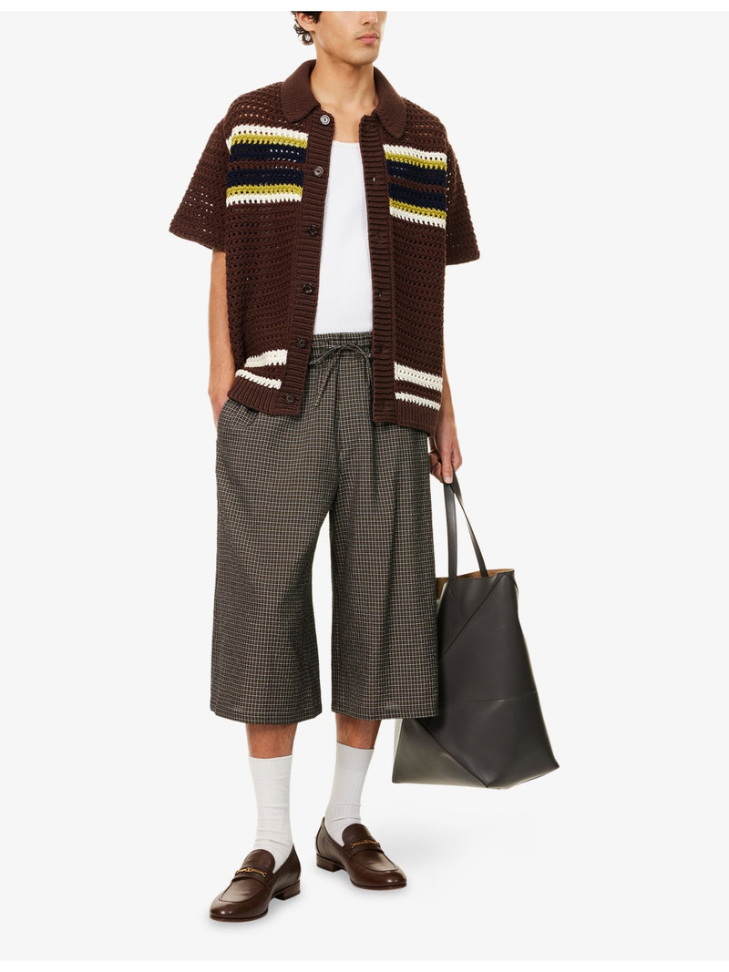 GUCCI Stripe-Pattern Short-Sleeve Knitted Cotton Polo Shirt outlook