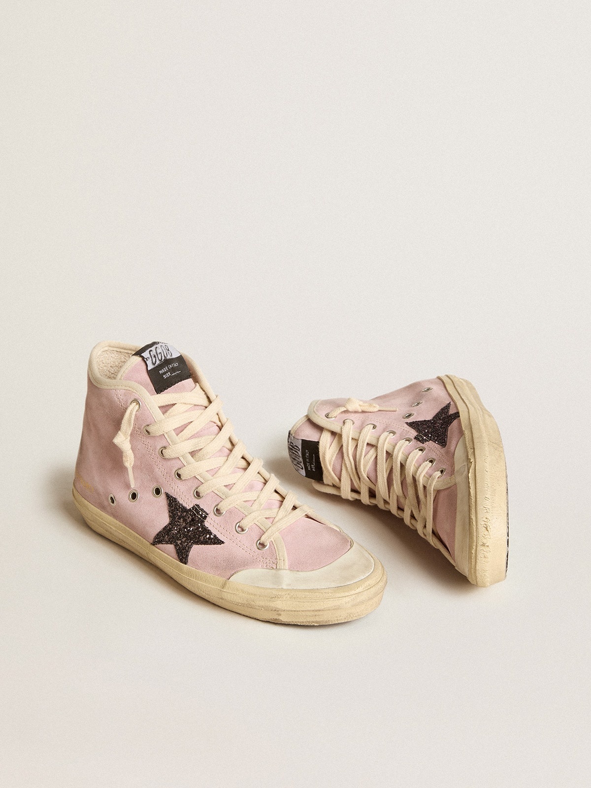 Francy Penstar in pink suede with gray glitter star - 2