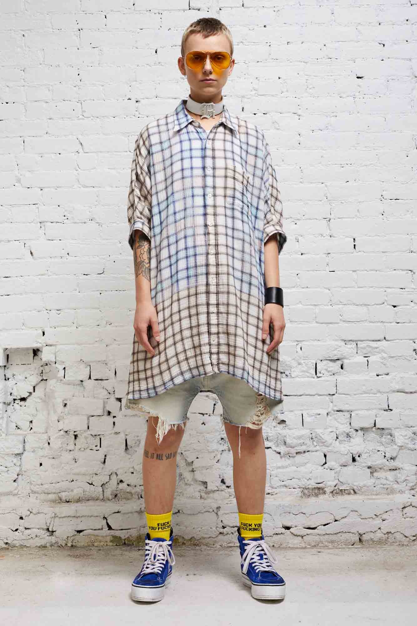 OVERSIZED BOXY SHIRTDRESS - BLEACHED PLAID - 3