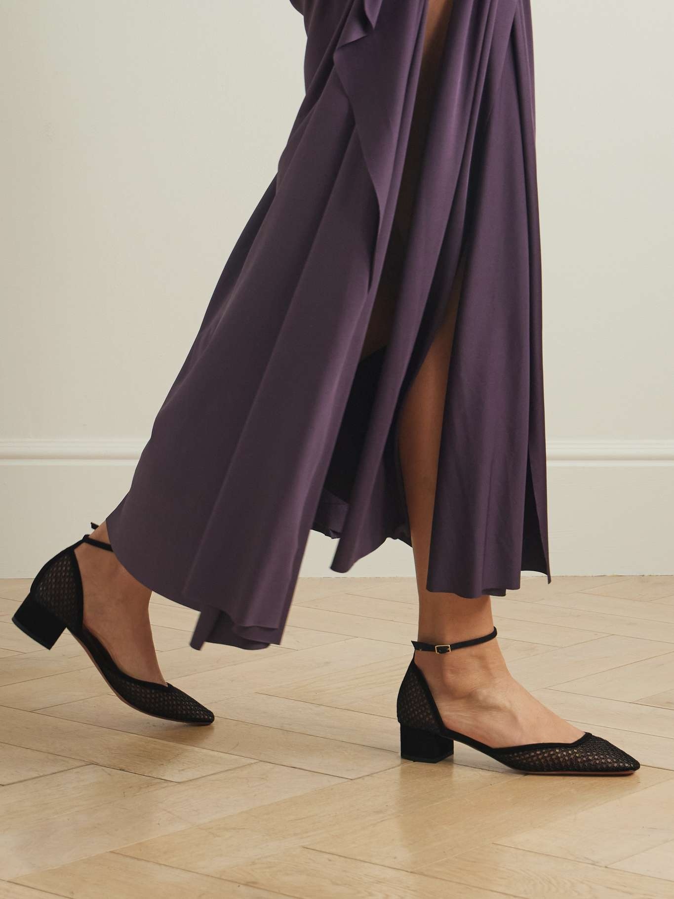 Asha 35 suede-trimmed mesh pumps Black - 2