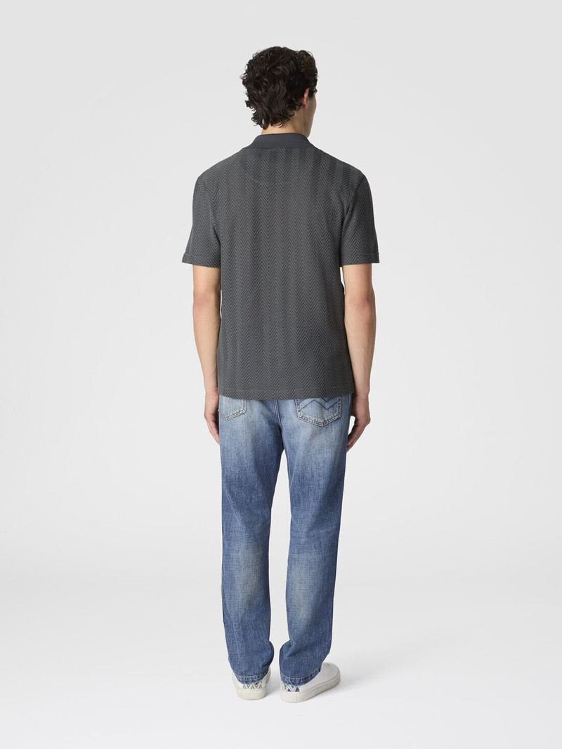 Cotton and viscose polo shirt with tone-on-tone zigzag 3