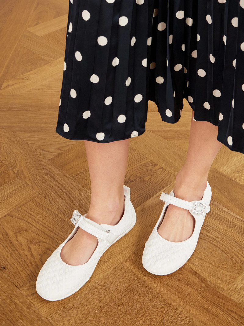 Roger Vivier Viv Low Buckled Leather And Rubber-trimmed Twill Ballet Flats outlook