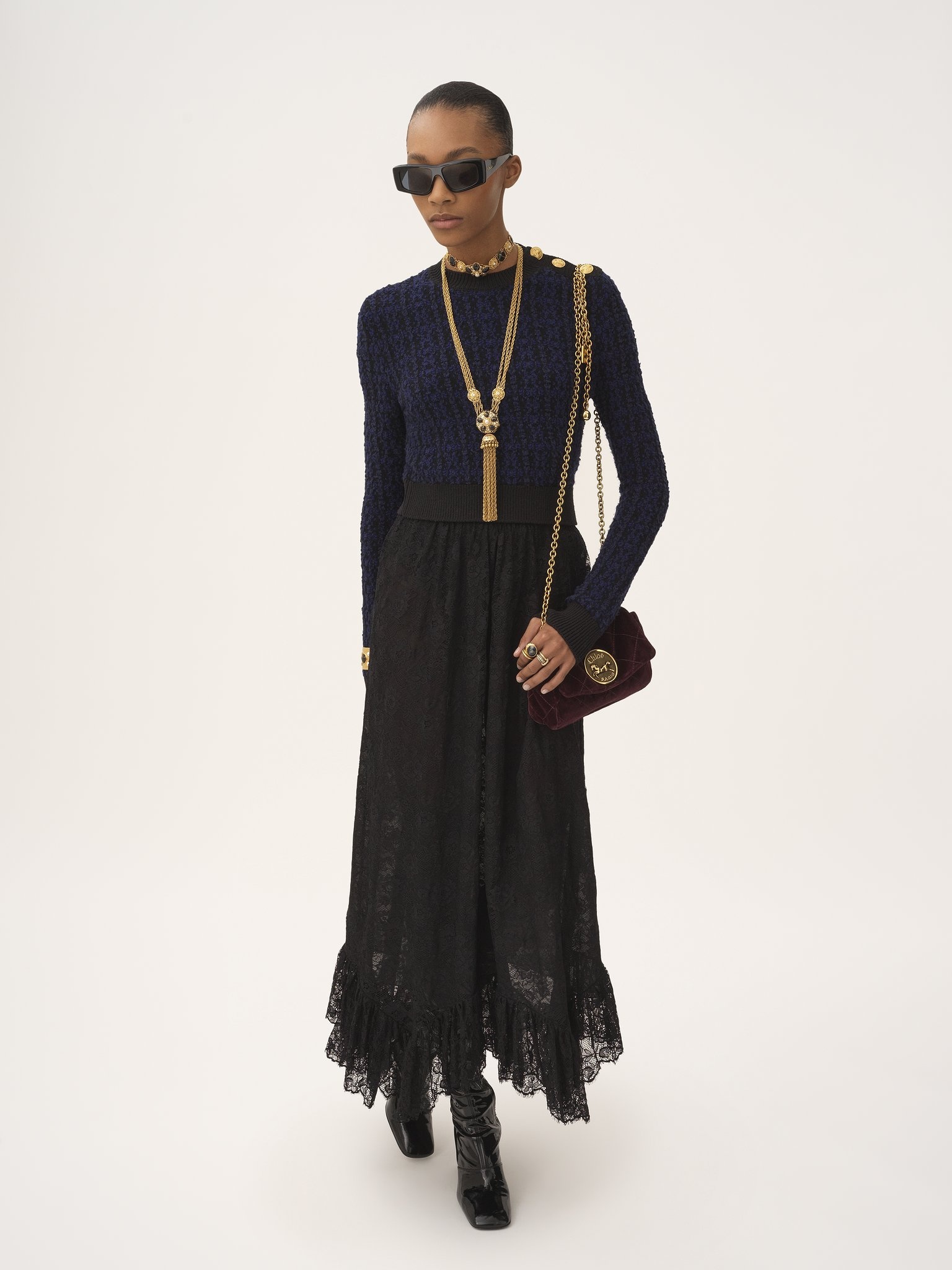 RUFFLED MIDI SKIRT IN FLORAL LACE JACQUARD - 3