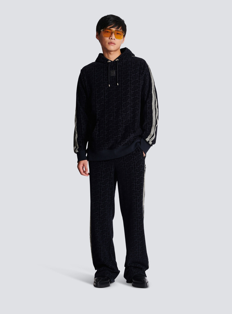 Balmain Monogrammed velvet hooded sweatshirt outlook
