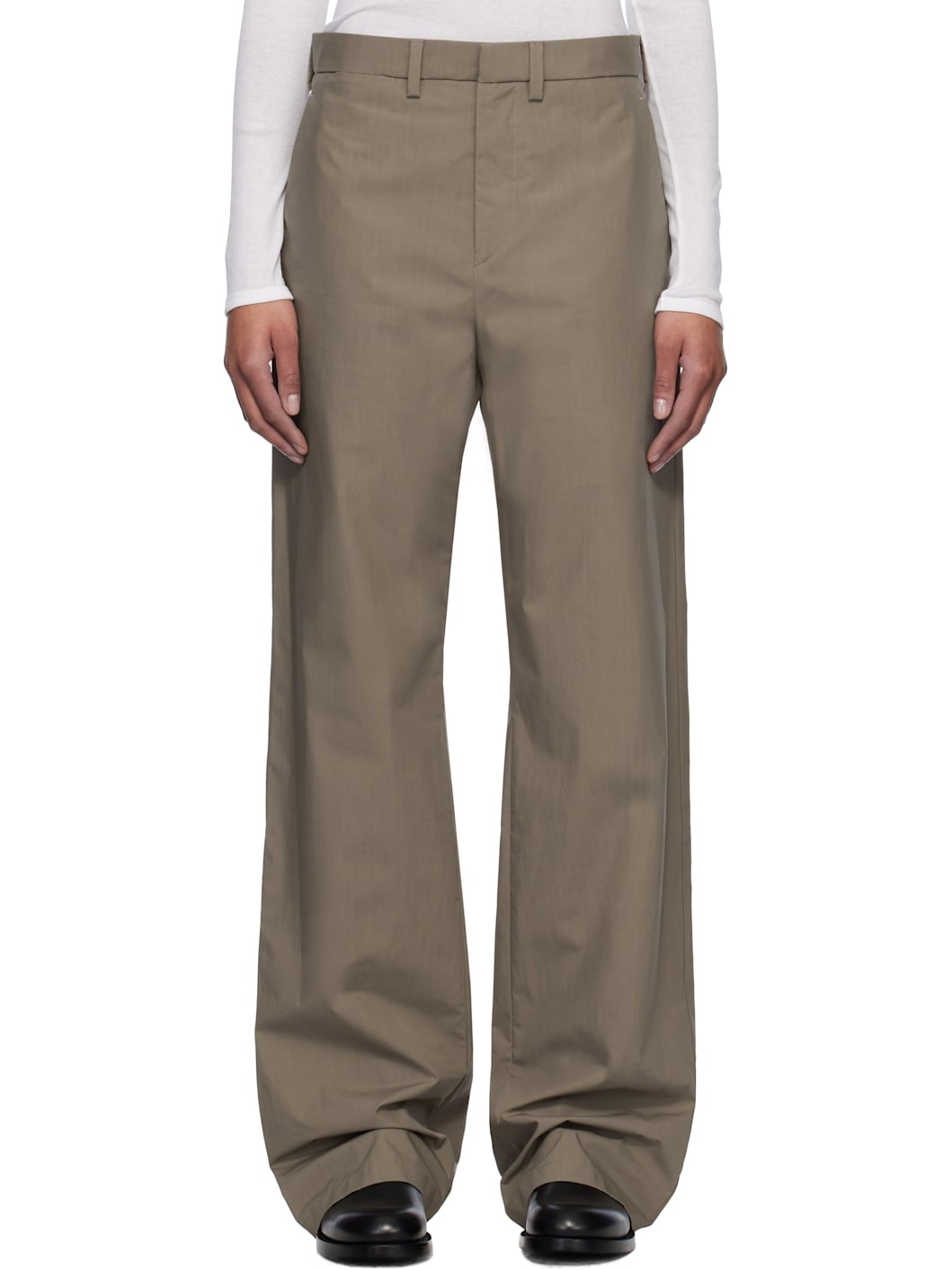 Taupe Poplin Waxed Trousers - 1