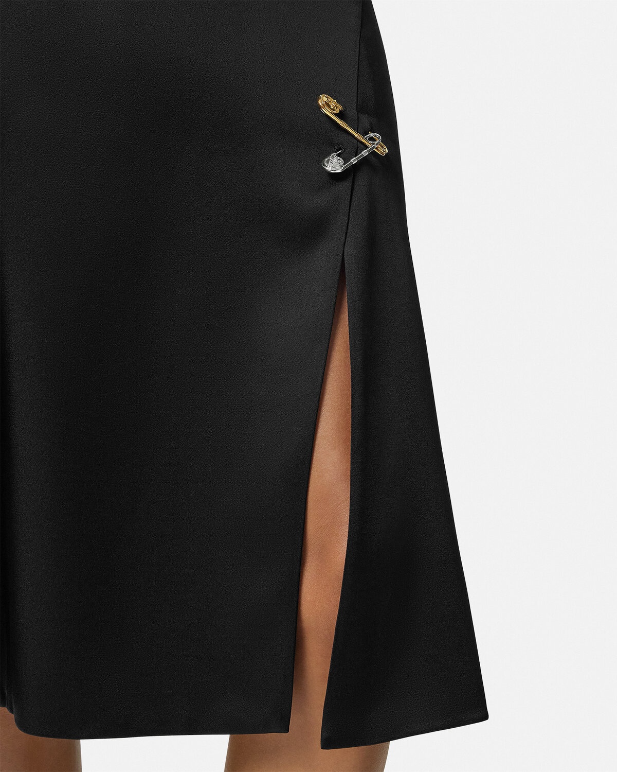 Safety Pin Flowy Satin Midi Skirt - 3