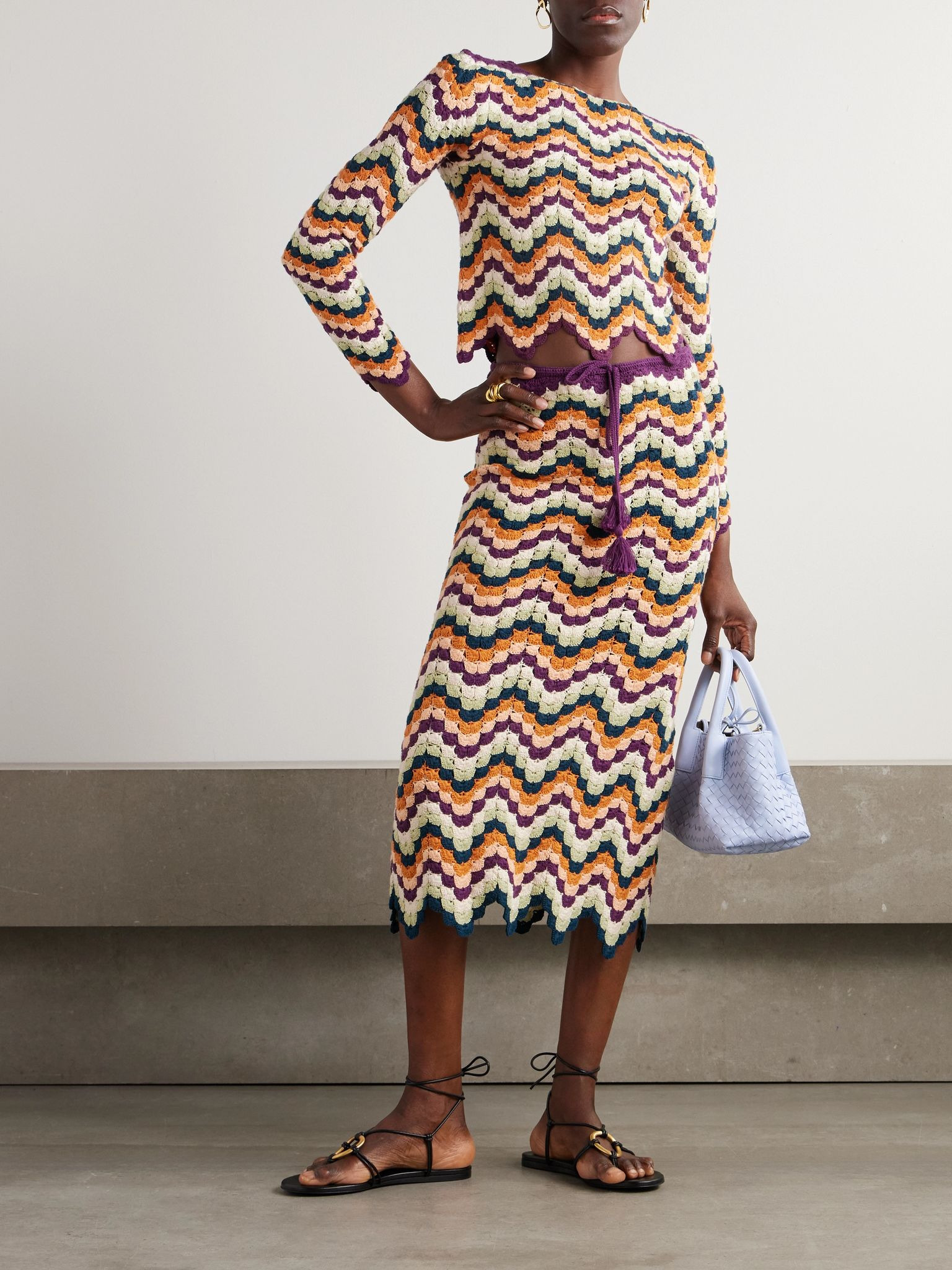 Safi scalloped crocheted cotton midi skirt Multi - 2
