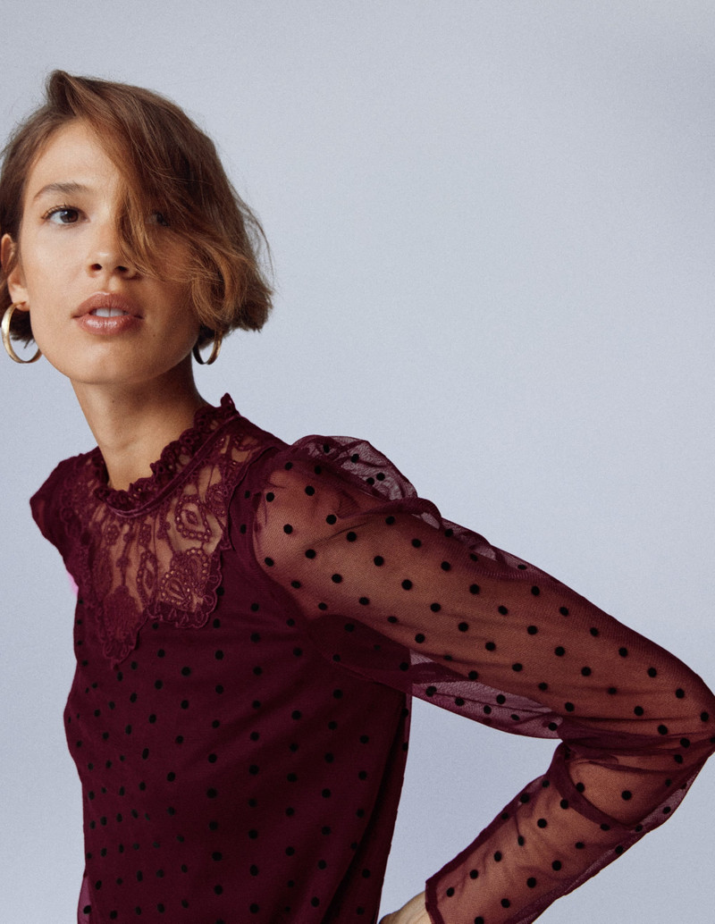 Tulle Yoke Embroidered Top-Dark Cherry 6