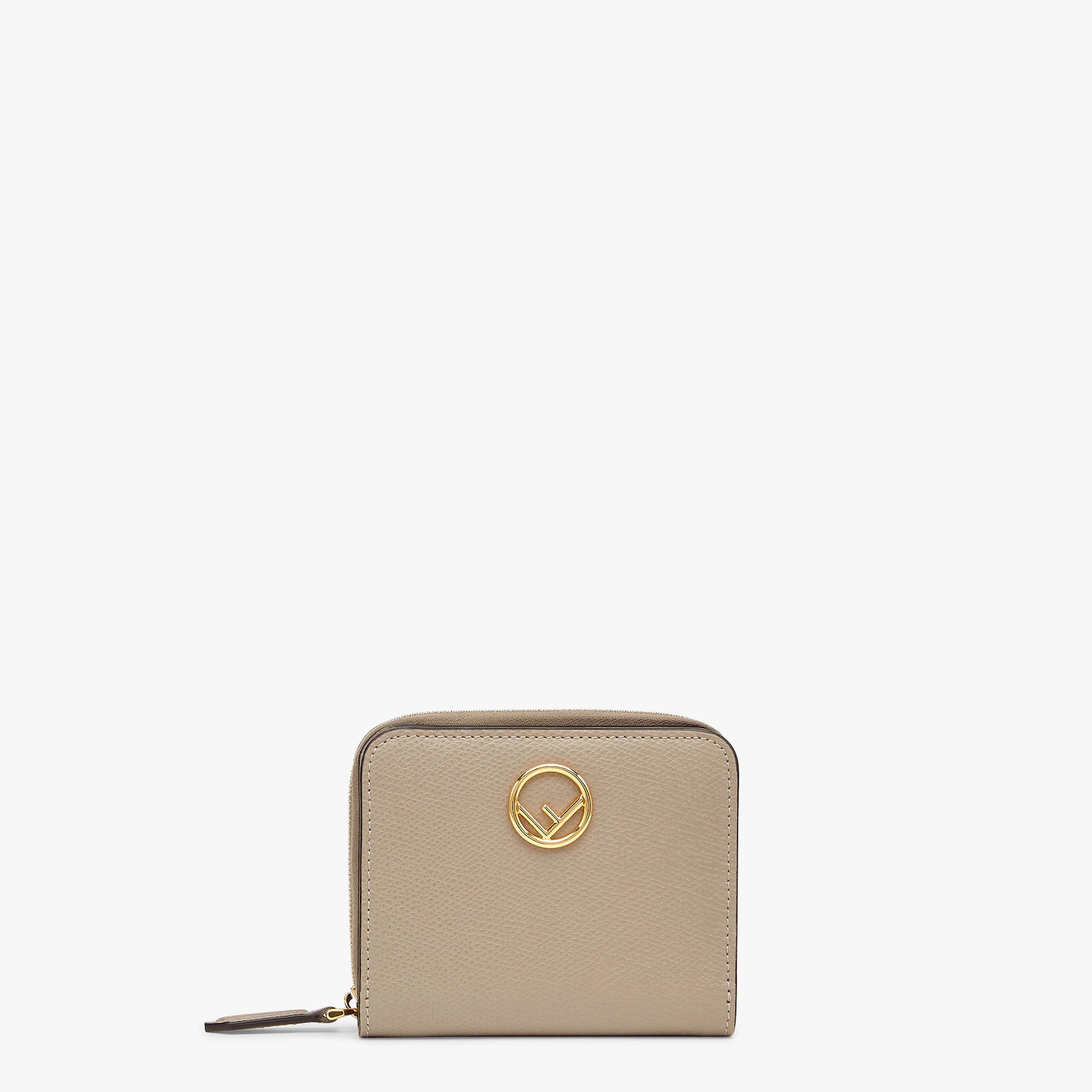 F is Fendi compact bi-fold wallet. Interior organized into a bill compartment and card holder slot.  - 1