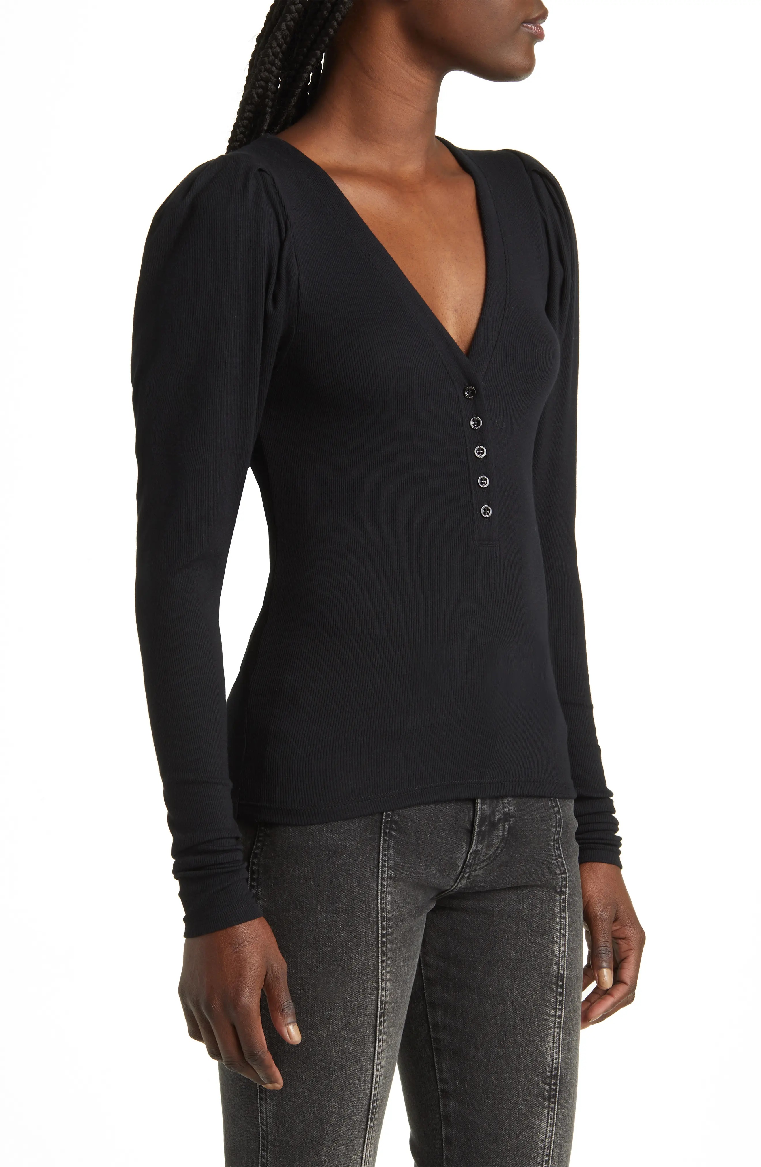 Puff Shoulder Rib Henley - 3