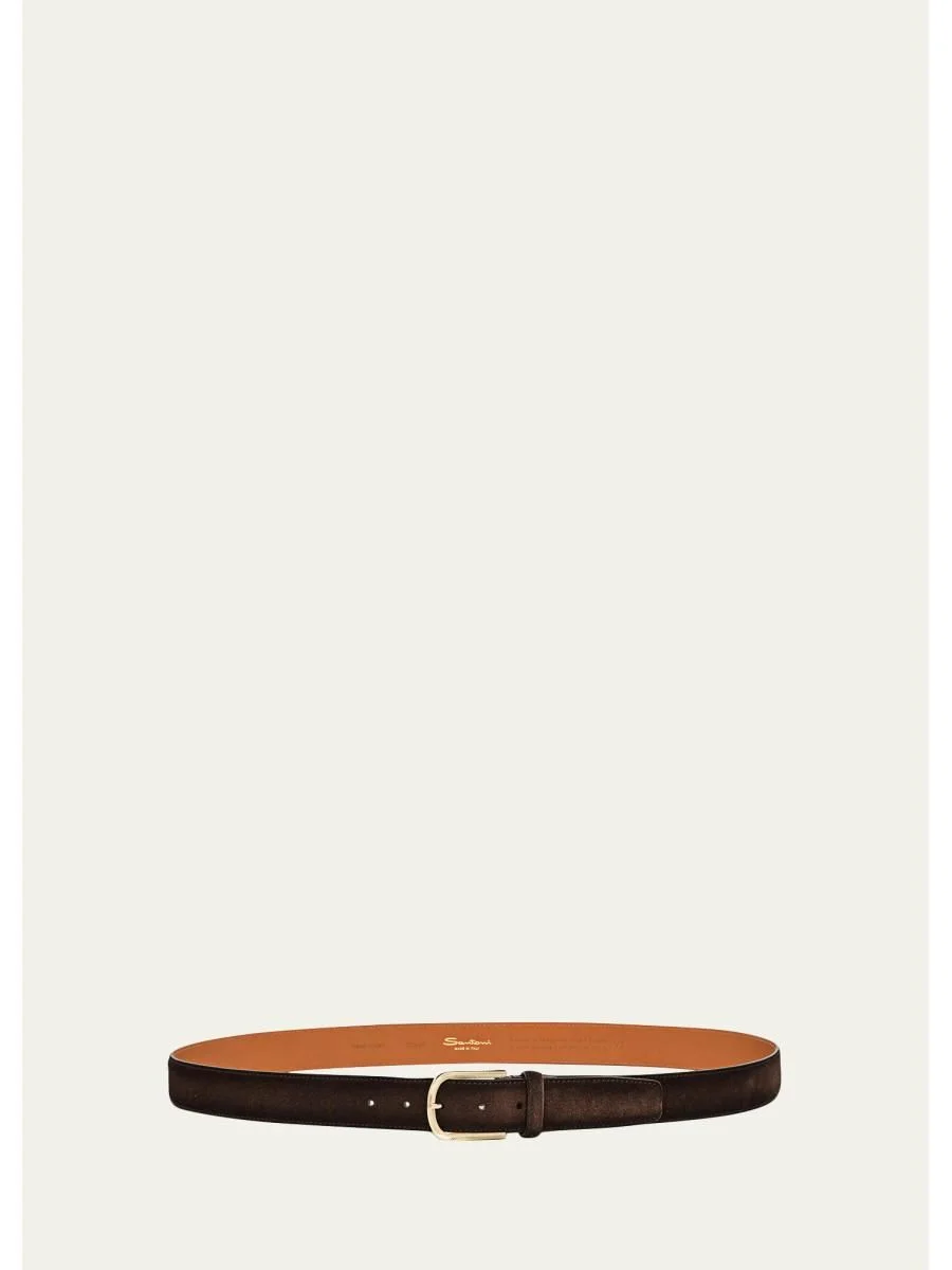 Men's Cintura Fibbia Suede Round-Buckle Belt - 1