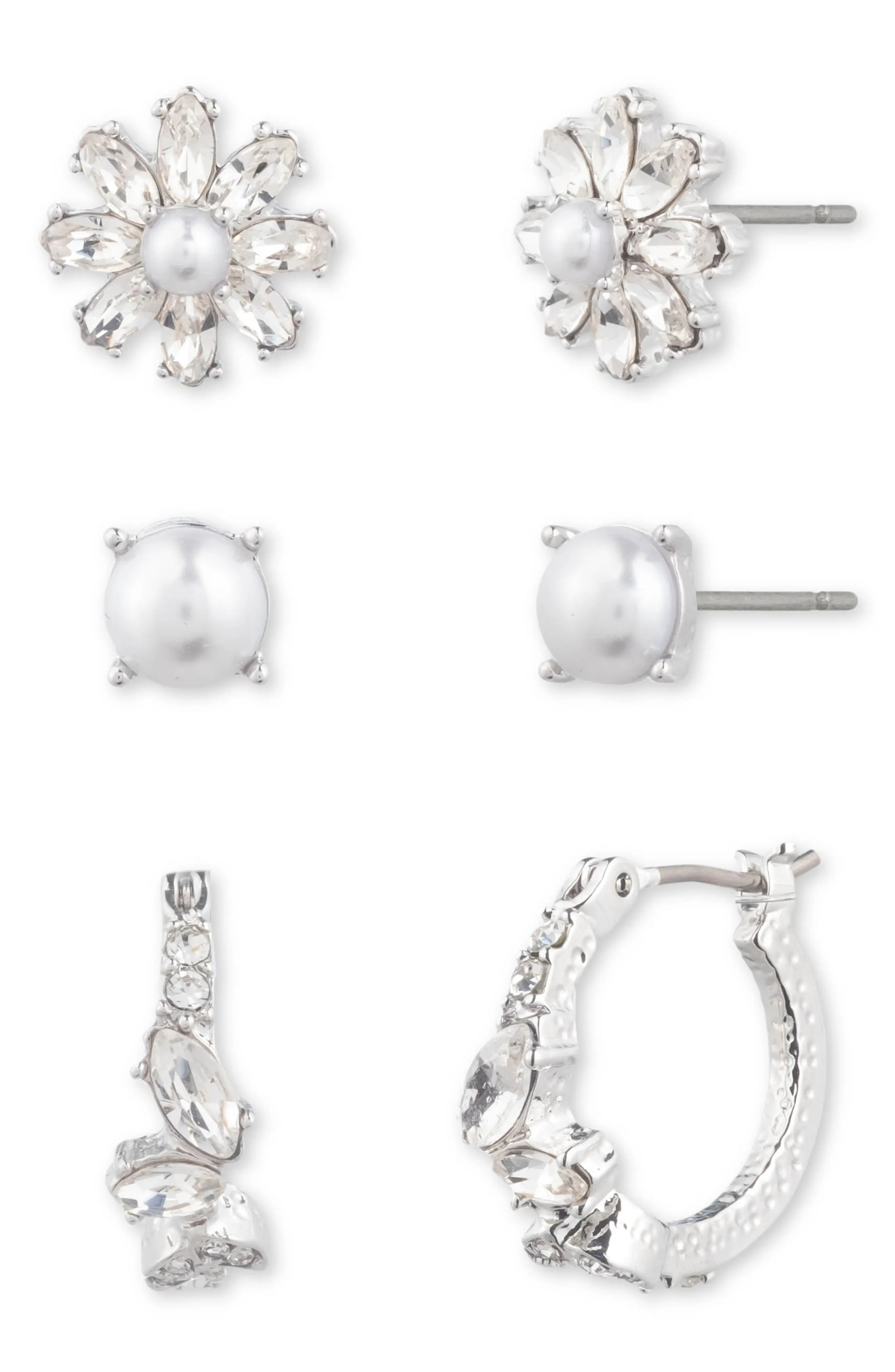 Pretty Petals Set of 3 Earrings in Rhodium/Crystal - 1