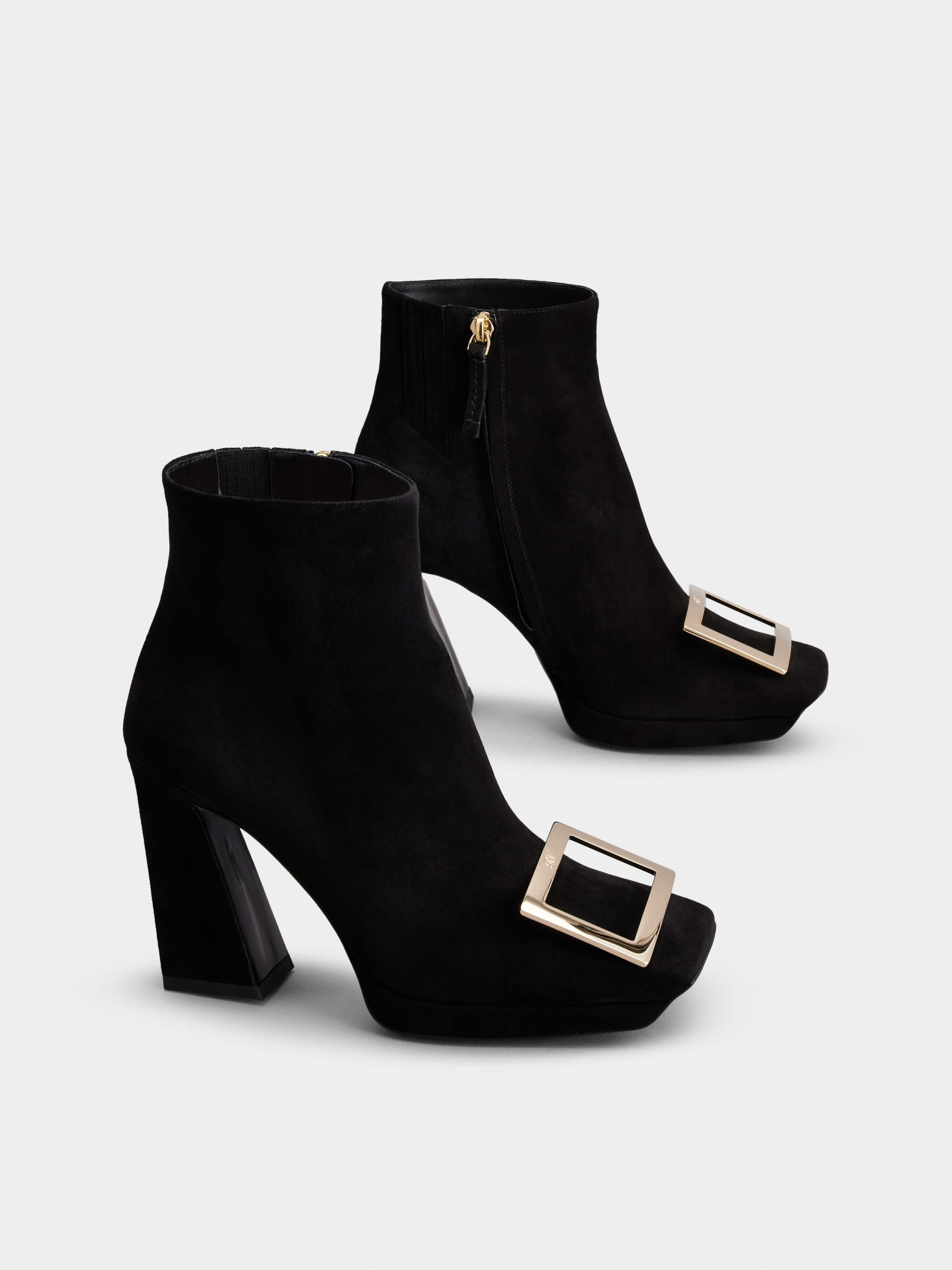 Viv' Square Metal Buckle Platform Ankle Boots in Suede - 2