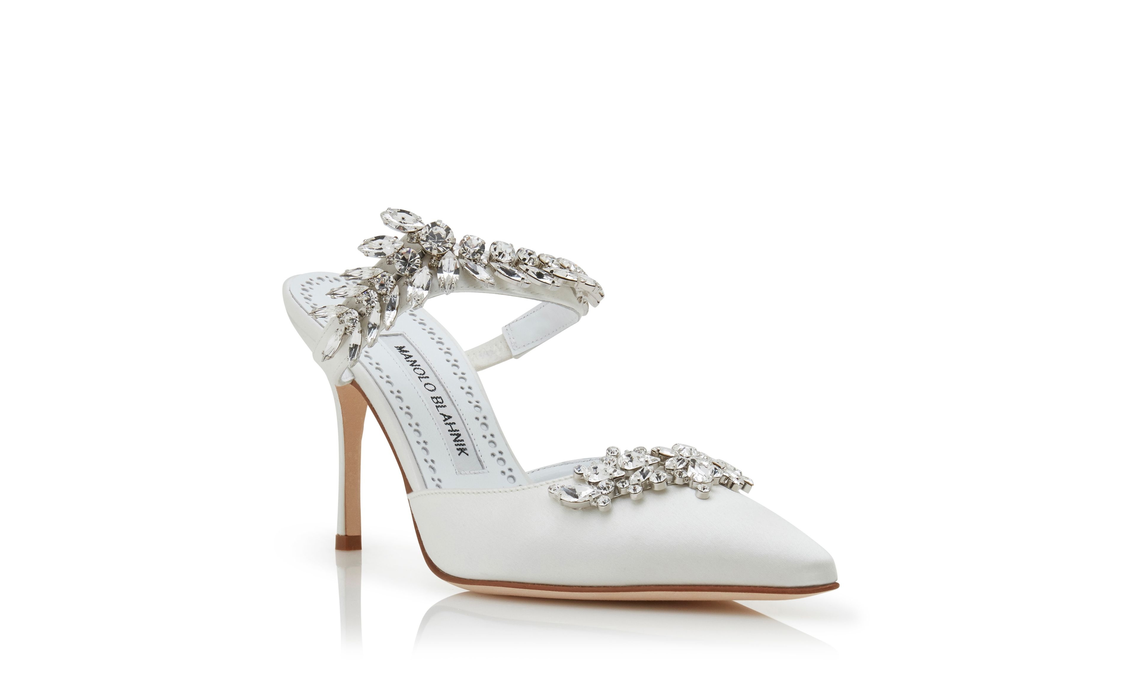 Ivory Satin Crystal Embellished Mules - 3