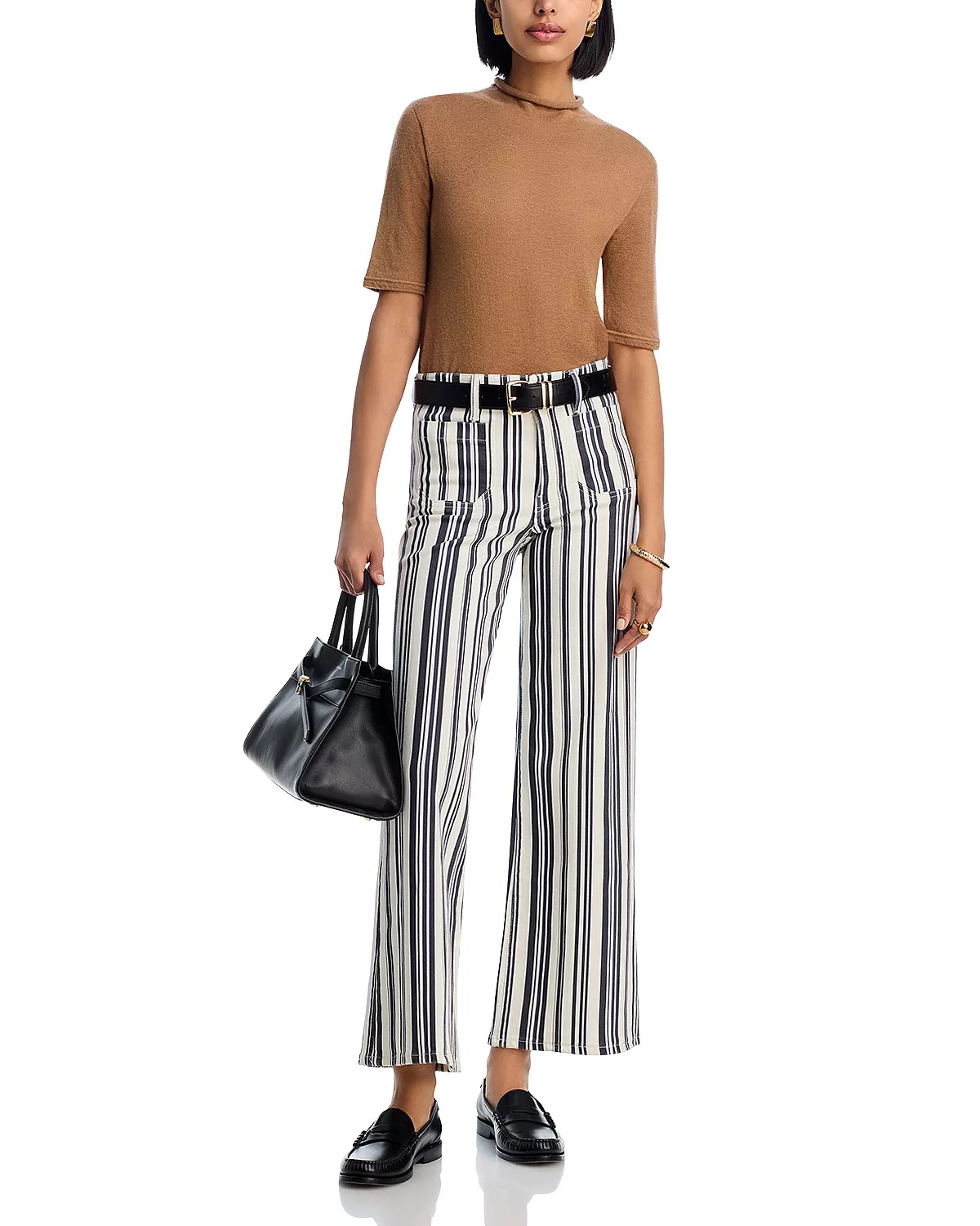 Le Slim High Rise Palazzo Jeans in Navy Stripe - 2