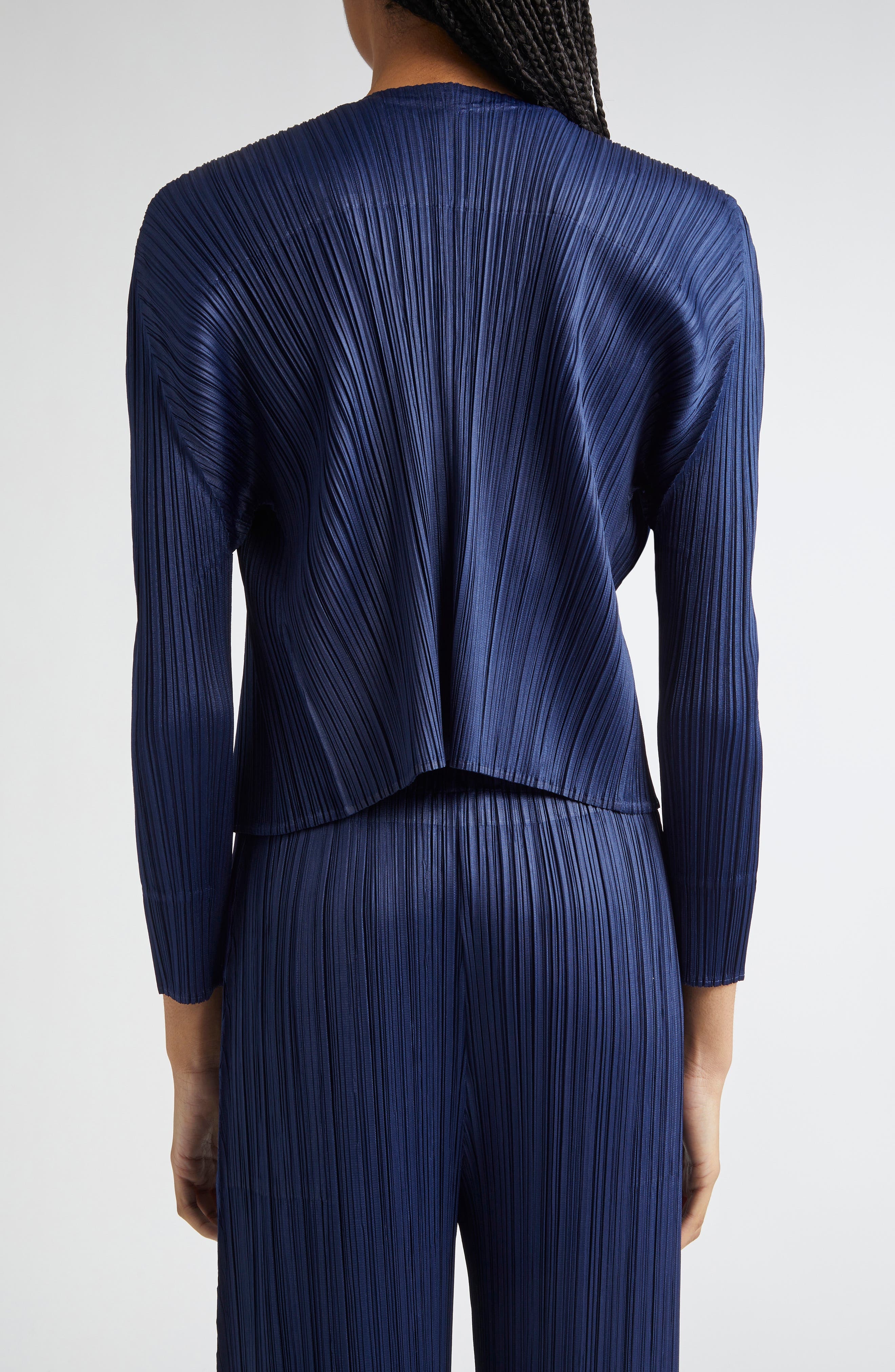 Pleats Please Issey Miyake Merry Colorblock Pleated Cardigan in Navy at Nordstrom - 3