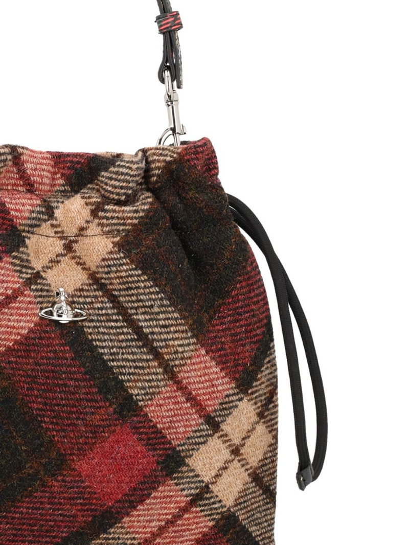 Vivienne Westwood tartan-pattern drawstring clutch bag outlook
