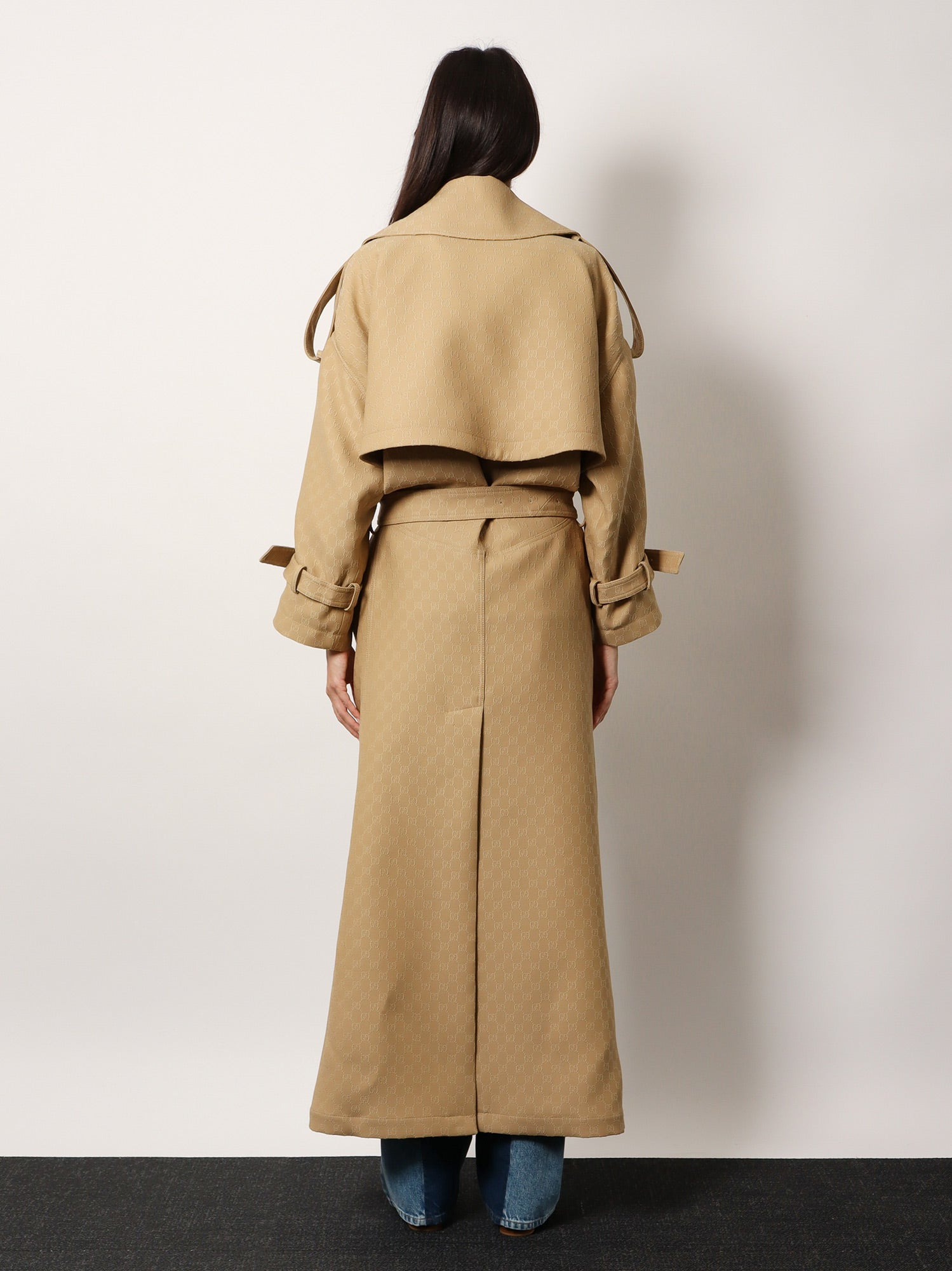 Gucci Wool And Silk Crepe Coat With All-Over Gg Motif - 3