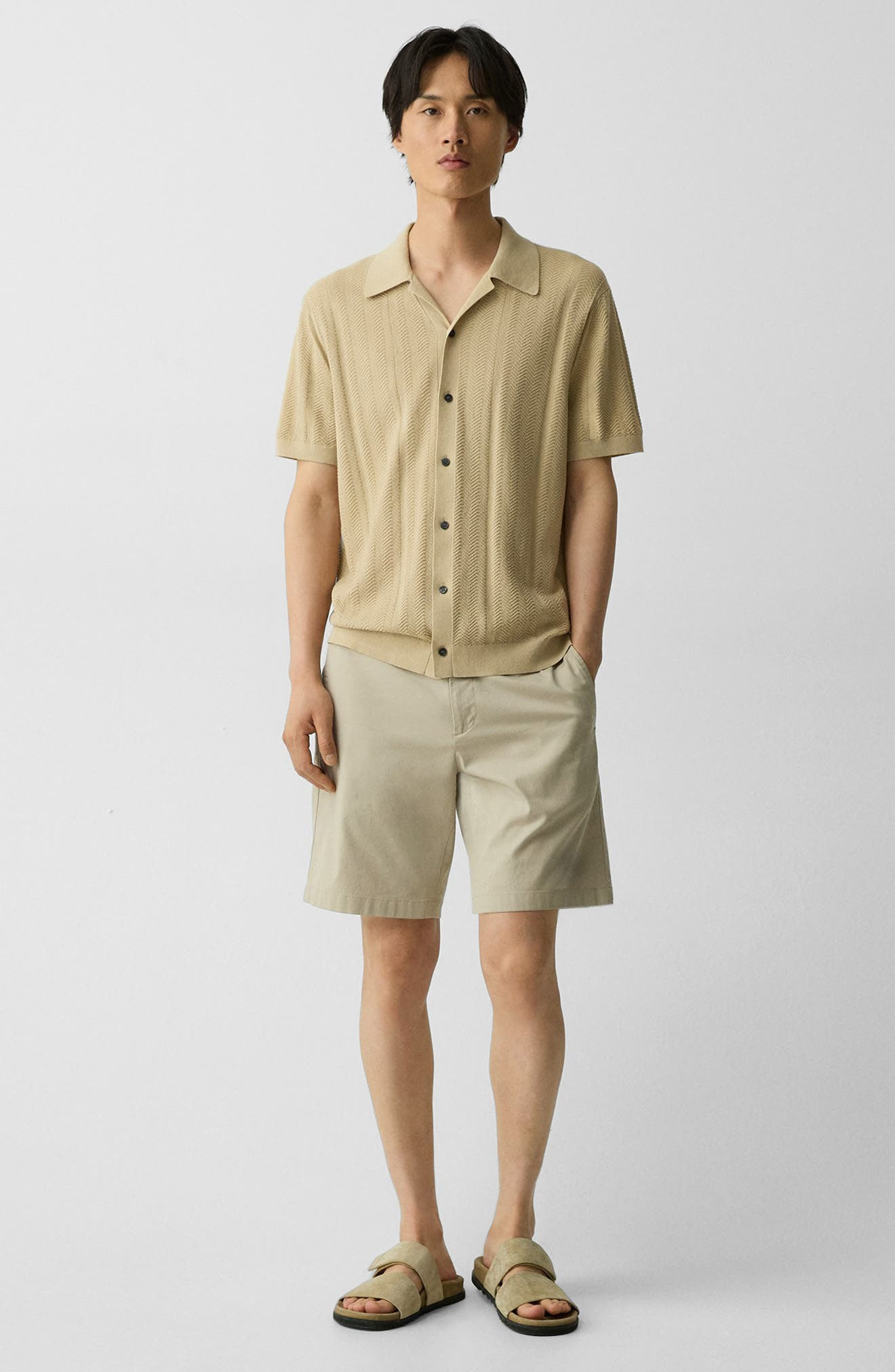 Theory Chevron Knit Camp Shirt in Chino at Nordstrom - 3