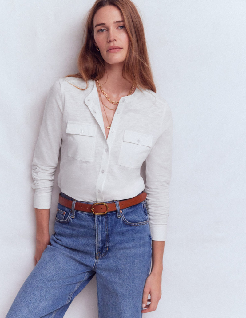 Topstitched Pocket Shirt-White 5