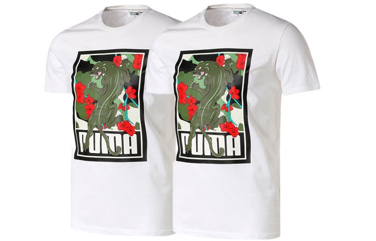 PUMA Sakura Pack Graphic Crew T-Shirt 'White Black Red' 596036-02 - 3