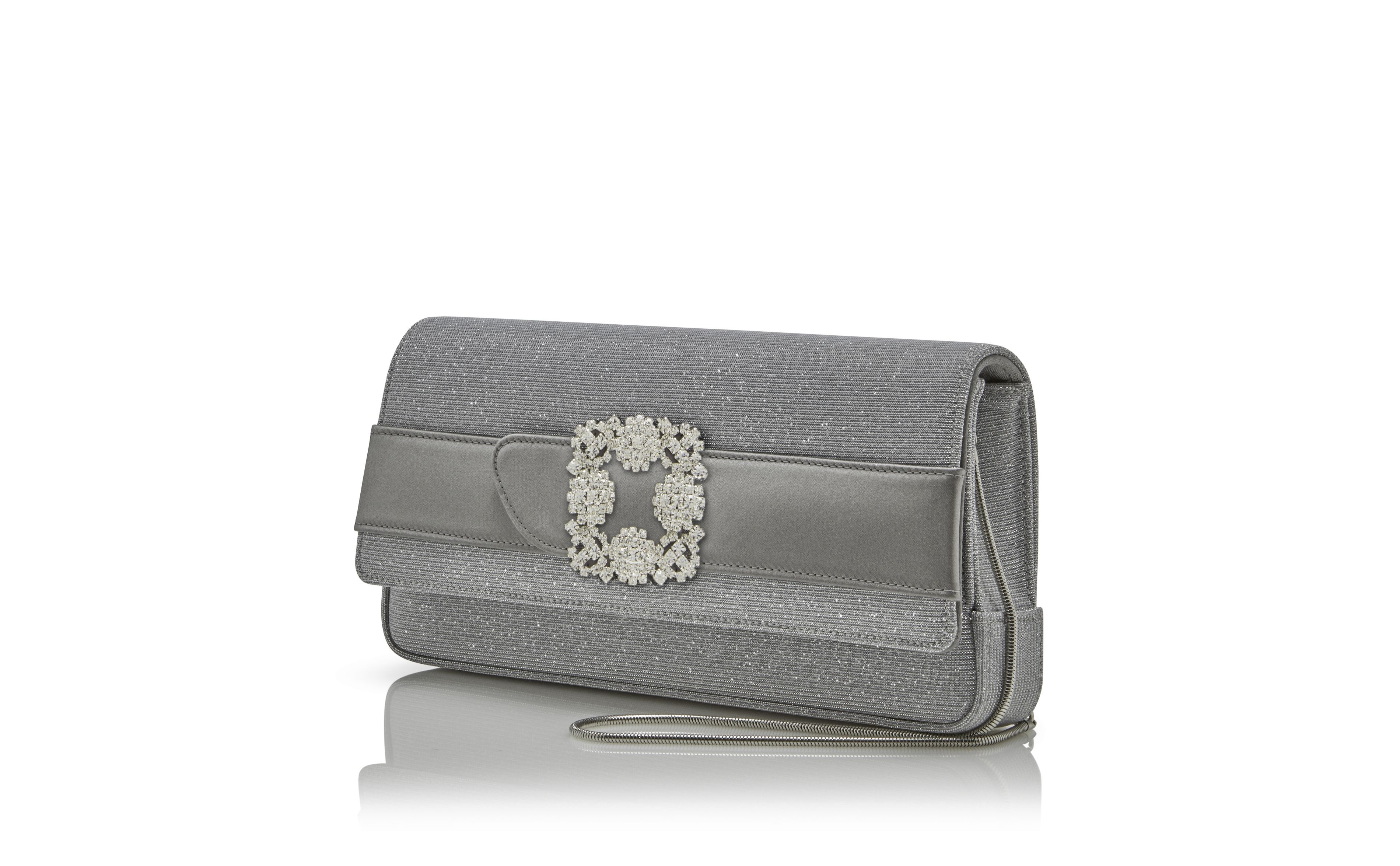 Silver Glitter Jewel Buckle Clutch - 3