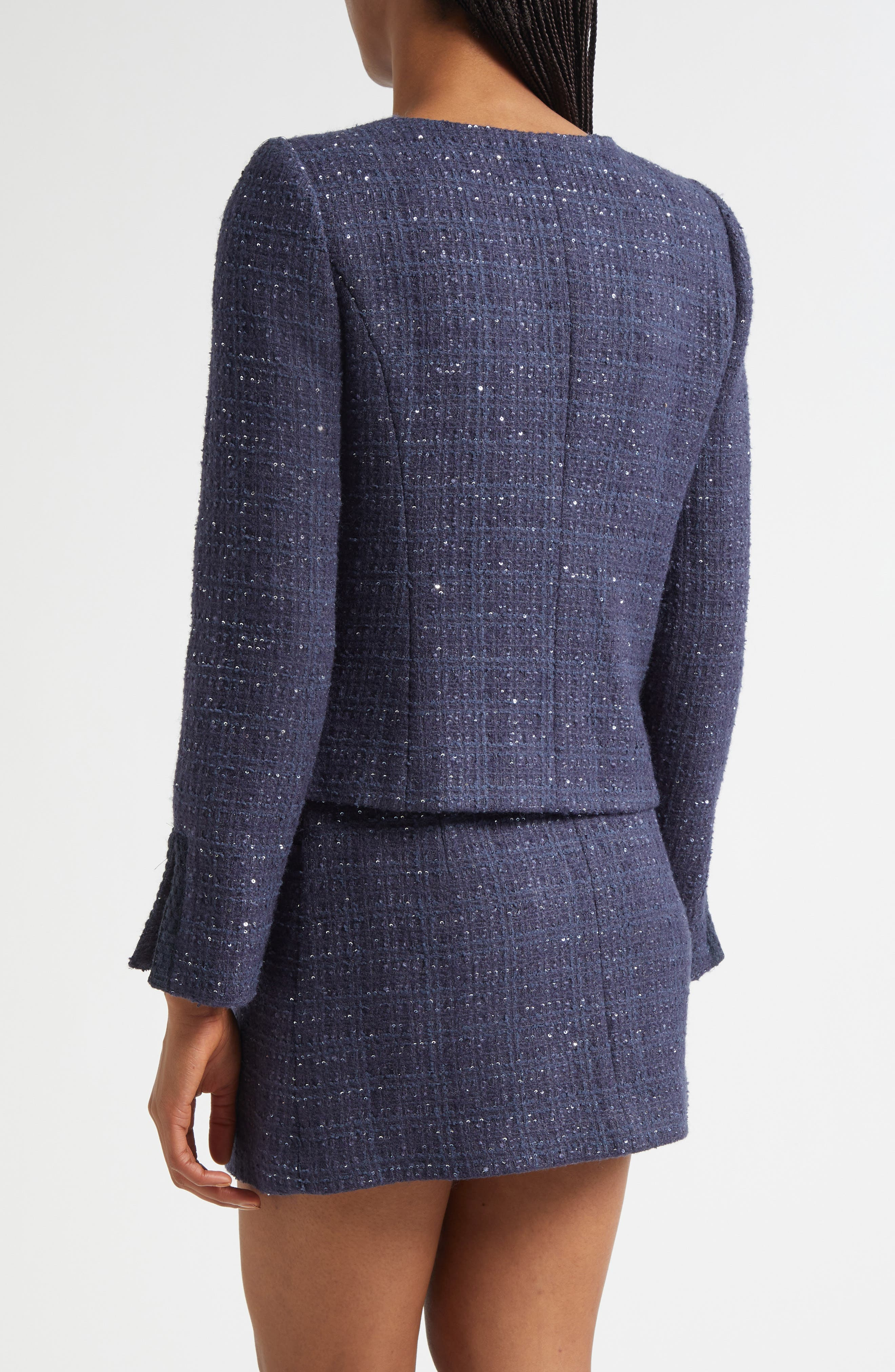 Emporio Armani Tweed Metallic Zip-Up Jacket in Purple at Nordstrom - 3
