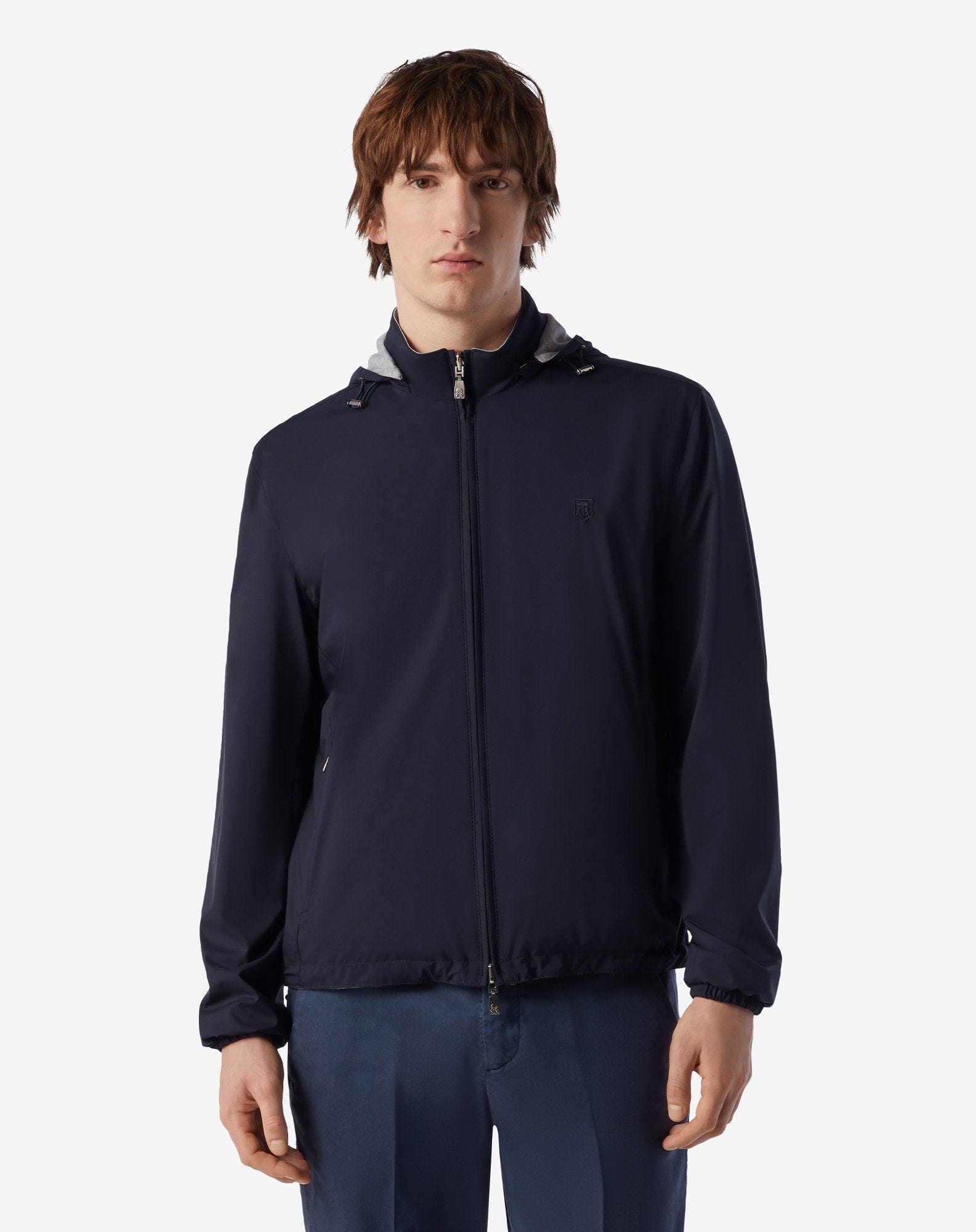 Navy blue technical fabric reversible jacket - 2