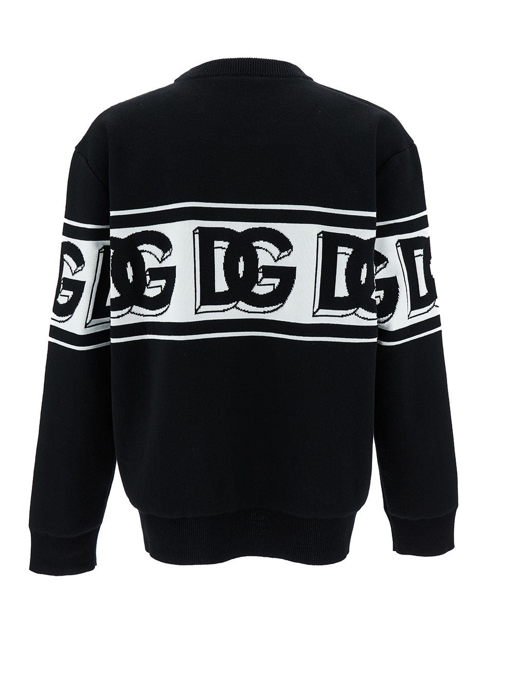 Dolce & Gabbana Men Black Crewneck Sweater With Dg Motif In Wool Blend Man - 2