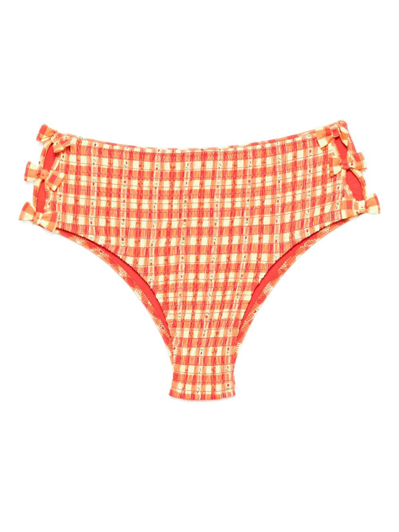 shirred bow-embellishment bikini bottoms 1