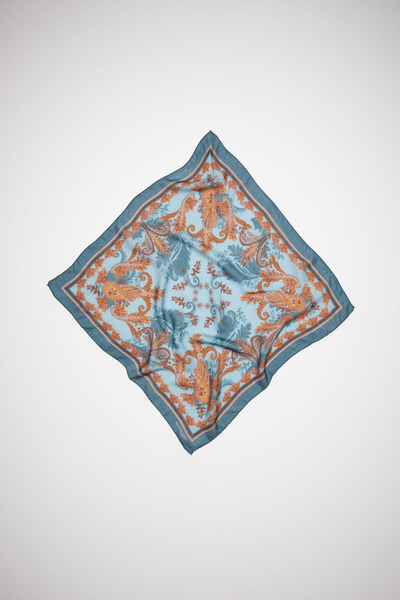 Printed cashmere scarf - Teal blue 1