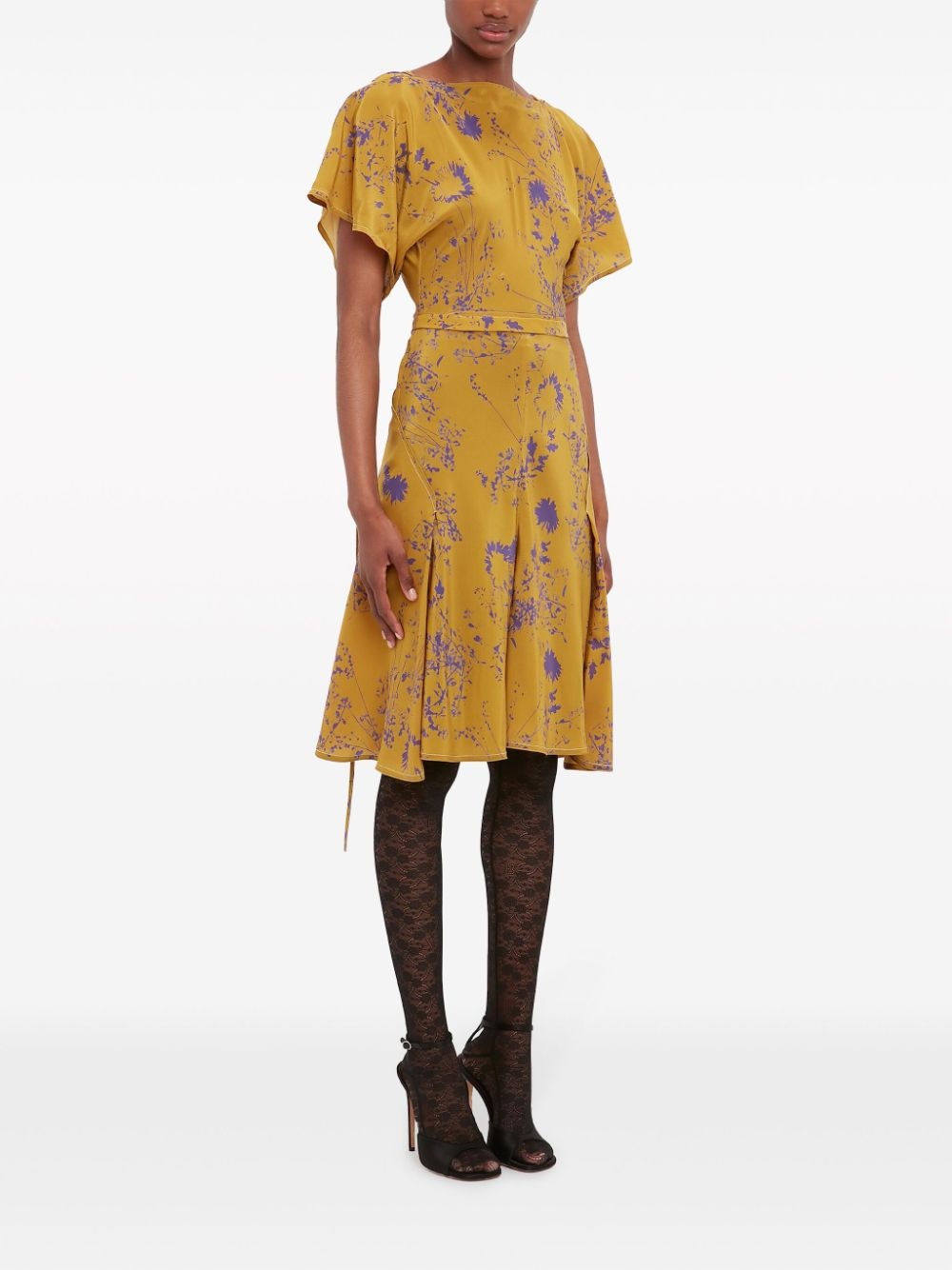 floral-print silk dress - 3