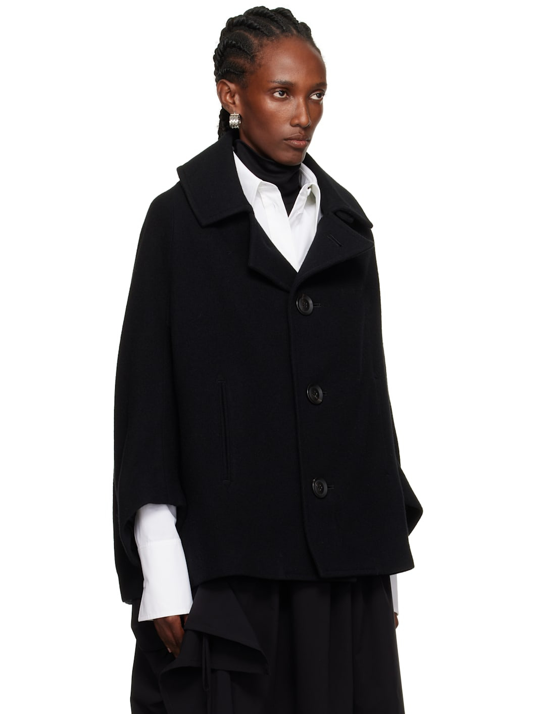 Black U-Irregular Short Sleeve Coat - 2