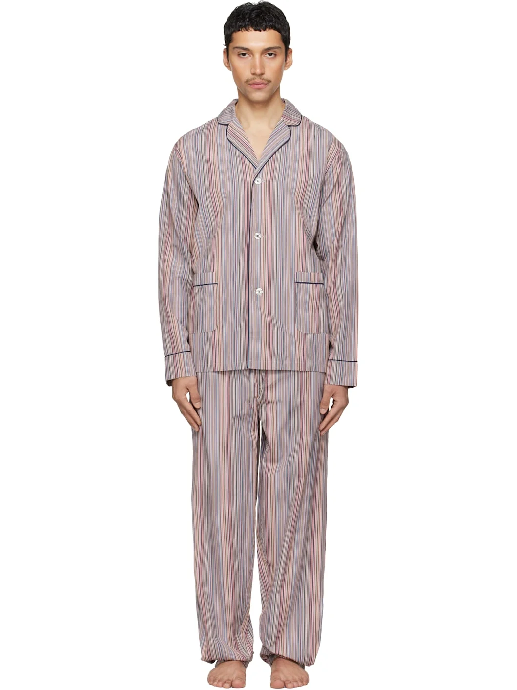 Multicolor 'Signature Stripe' Cotton Pyjama Set - 1