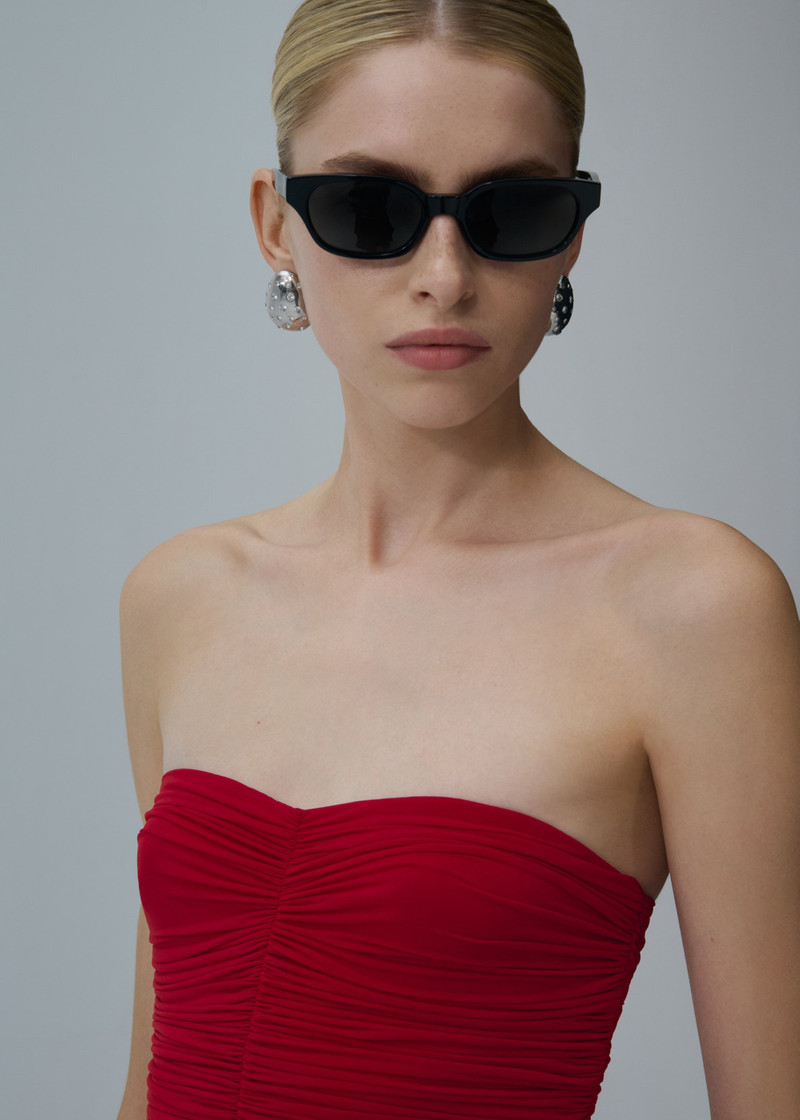 Strapless cupro midi dress in red 5