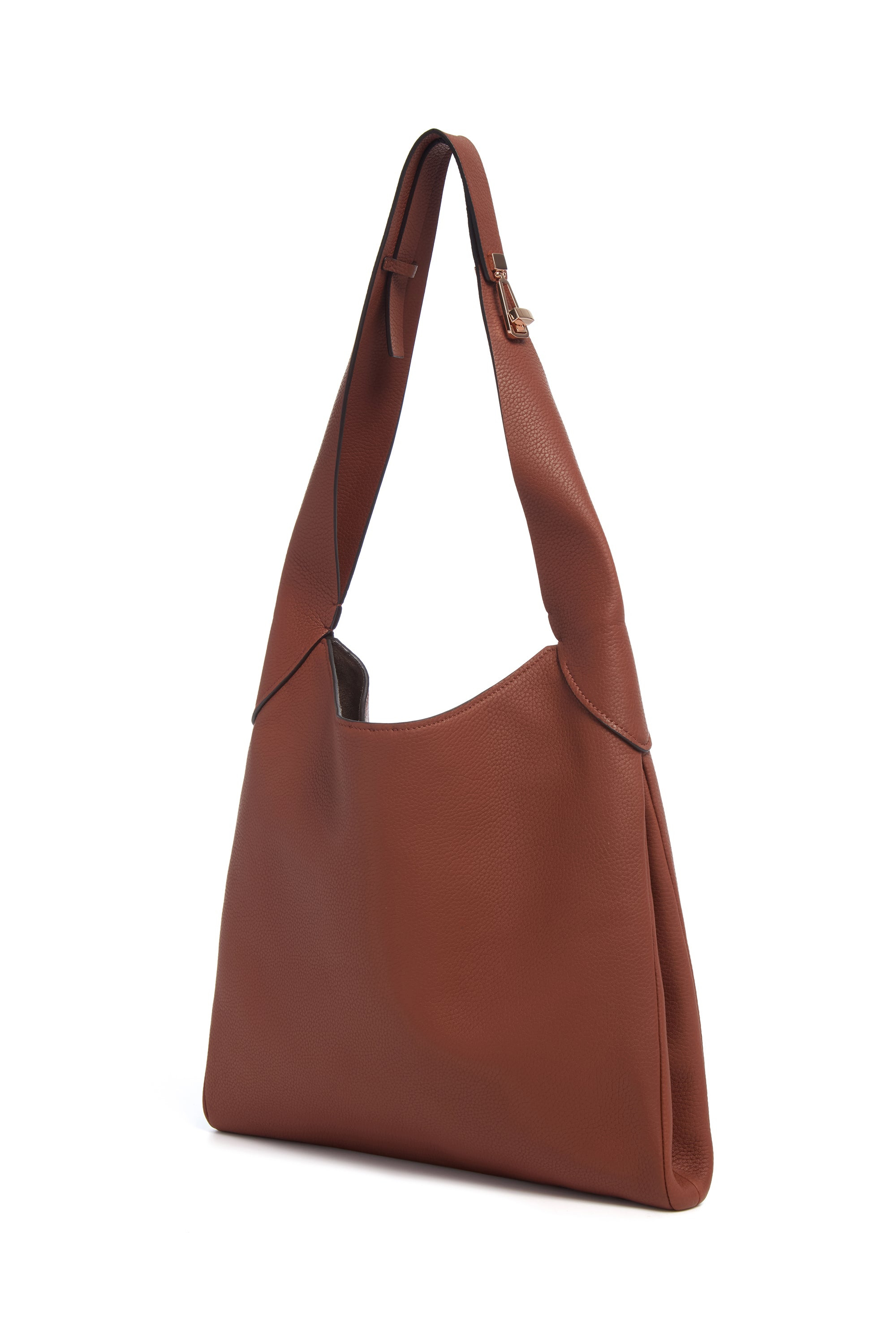 Small Hobo Bag in Cognac Textured Nappa Leather - 2