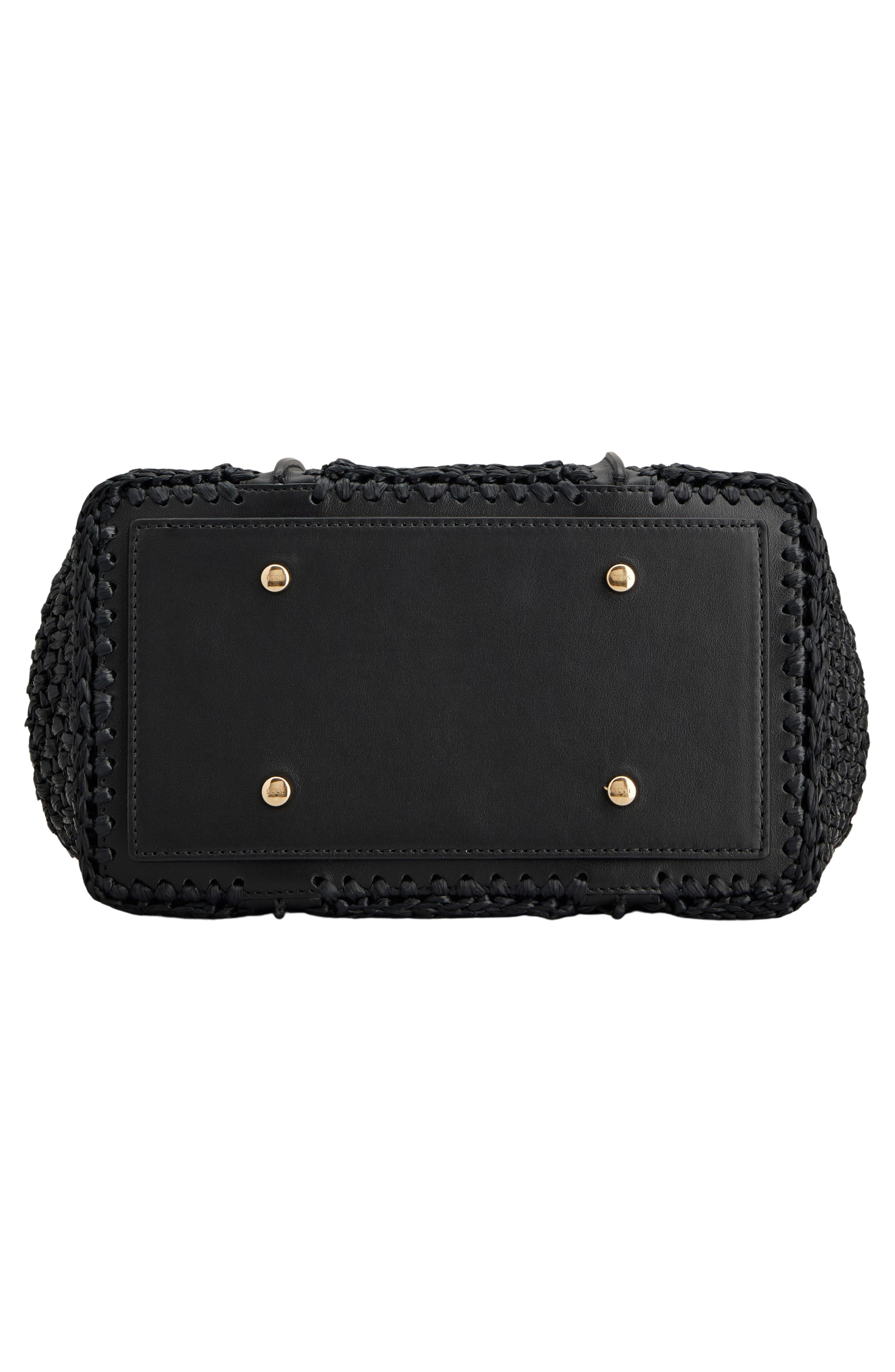Tod's Mini T Timeless Crochet Raffia & Leather Shopping Bag in Nero at Nordstrom - 4